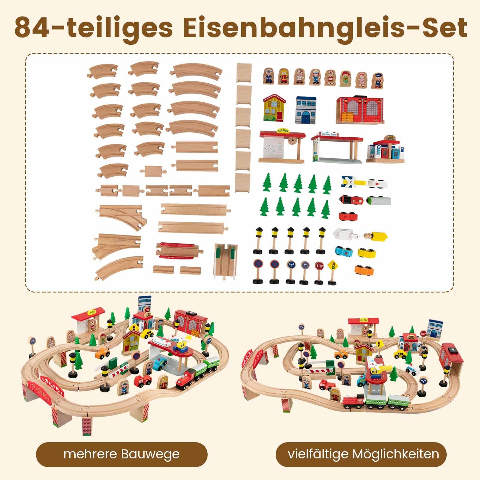 COSTWAY Spielzeug-Eisenbahn, (84-tlg), umkehrbar&abnembar, Holz mit günstig online kaufen