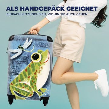 MuchoWow Handgepäckkoffer Frosch - Libelle - Blau, 4 Rollen, Reisetasche mit rollen, Handgepäck für Ferien, Trolley, Reisekoffer
