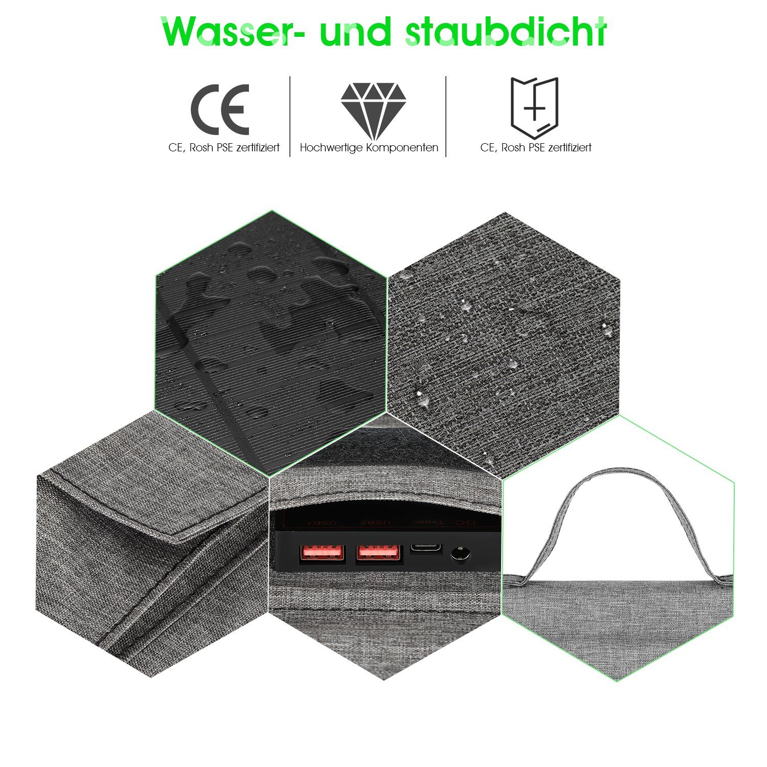 iscooter Solarmodul 24W Tragbar Solar USB(5V/2A Faltbare für 2-Port insgesamt), Outdoor-Camping Wandern Ladegerät Grau, Solarpanel