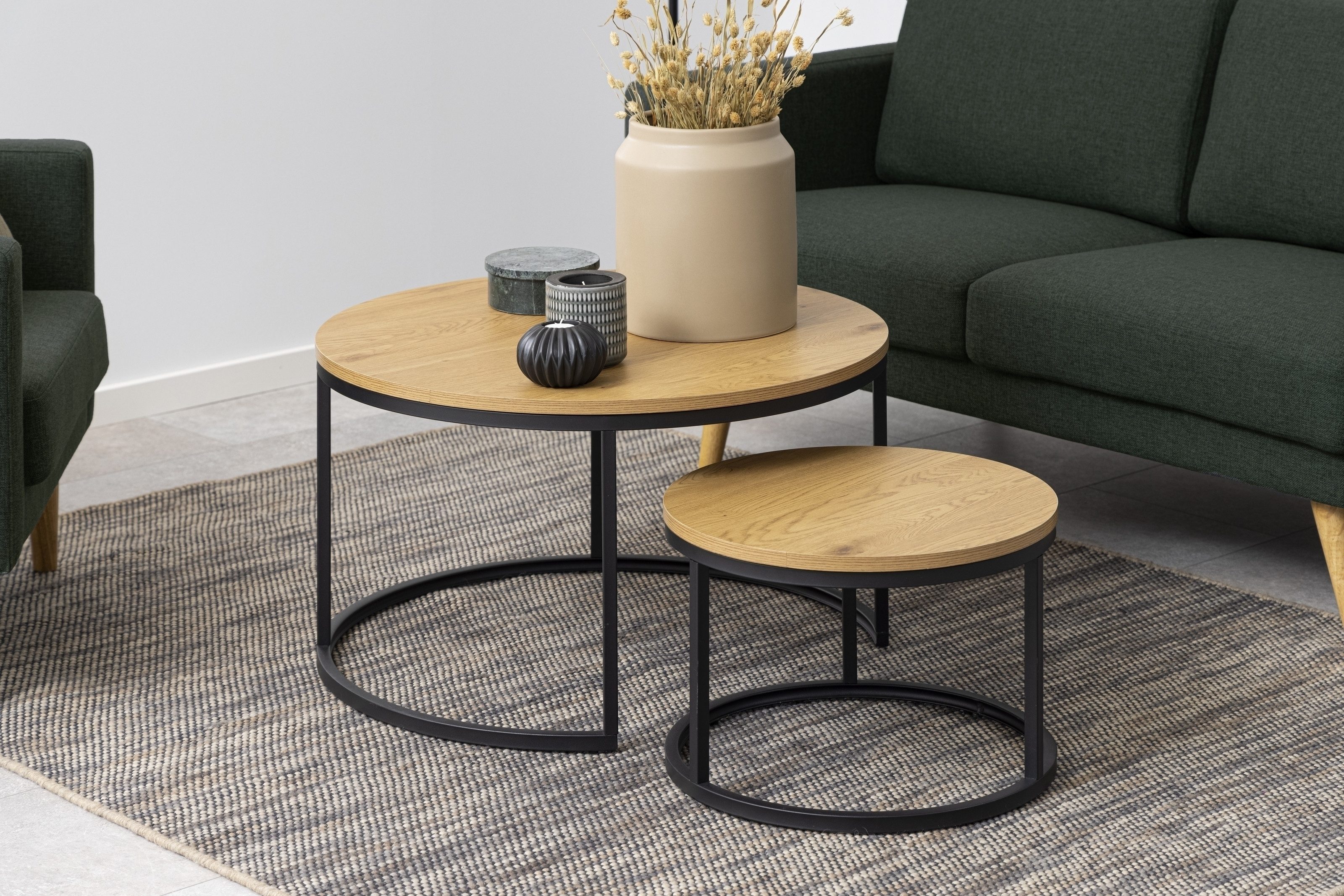 freiraum Couchtisch Spiro (2-teilig), (2-teilig) in Wildeiche, MDF, Stahl - 44,5x80cm (HxD)