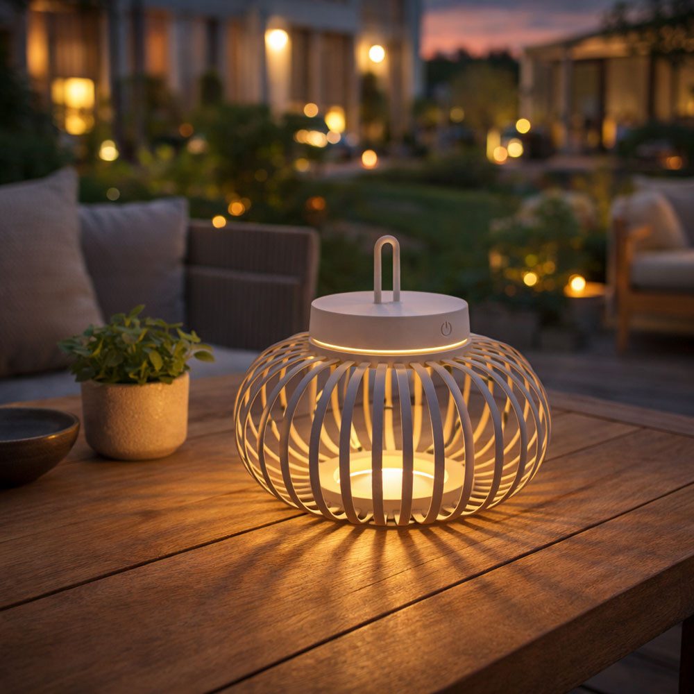 JUST LIGHT LED Außen-Tischleuchte, LED-Leuchtmittel fest verbaut, Warmweiß, Tischlampe Pendelleuchte Außen Innen LED Touchdimmer sand D 25 cm