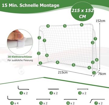 KOMFOTTEU Fußballtor outdoor, wetterfest, mit abriebfestem Netz, 215×76×152cm