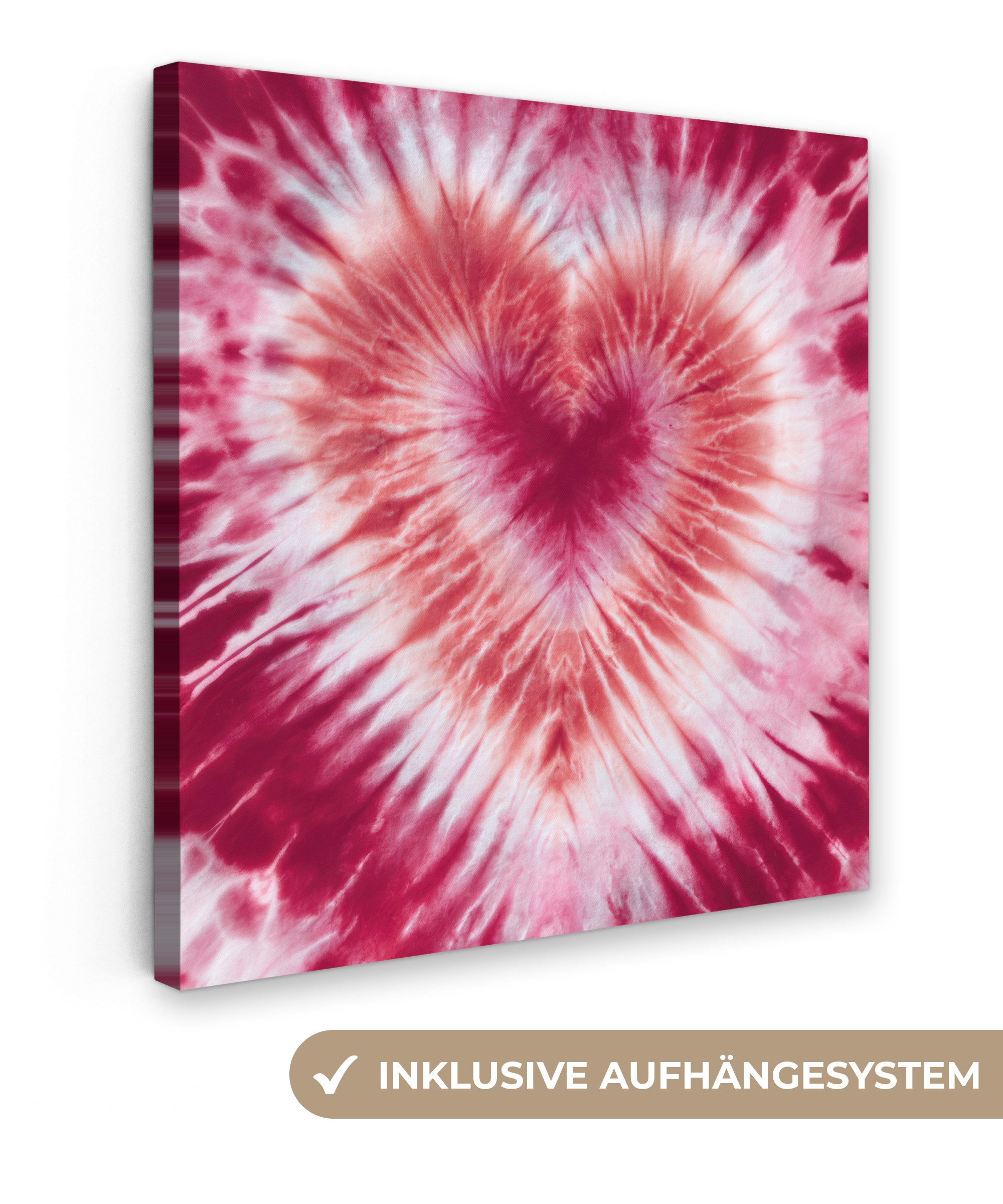 OneMillionCanvasses® Leinwandbild Herzform - Rosa - Krawattenfärbung, Fotodruck (1 St), Wandbild, Deko Schlafzimmer Wohnzimmer Flur 20x20 cm