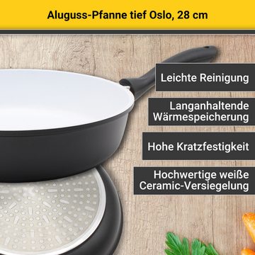 Krüger Bratpfanne Aluguss Pfanne tief OSLO, 28 cm, Aluminiumguss (1-tlg), für Induktions-Kochfelder geeignet