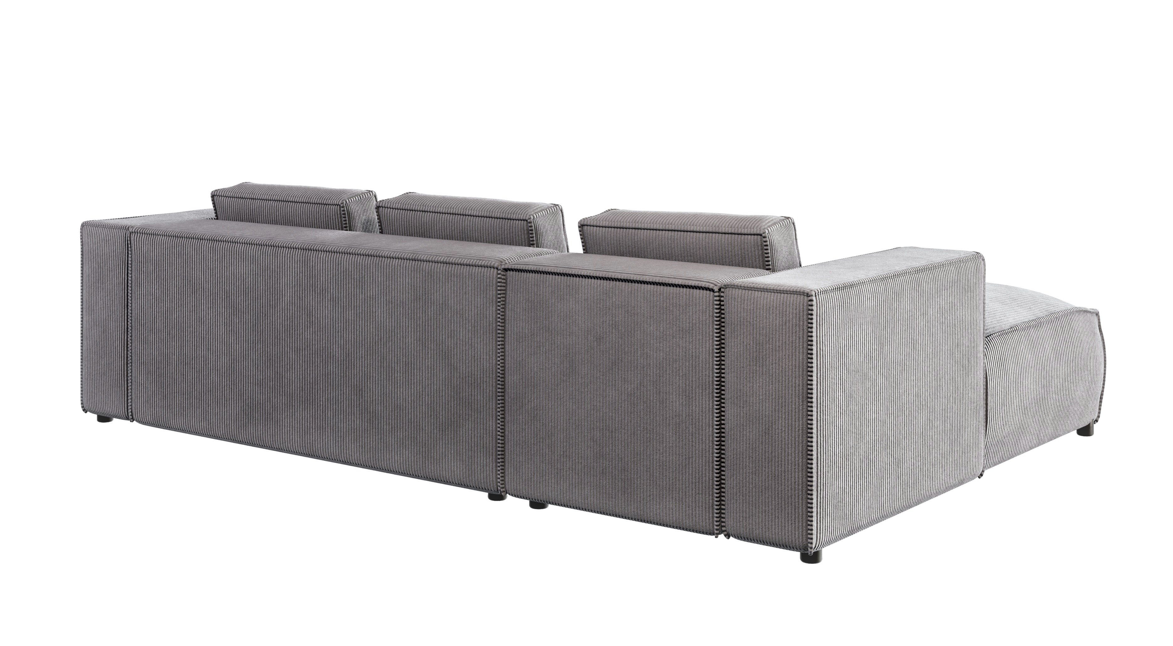 S-Style Möbel Ecksofa Renne, Moderner Teile, 2 links rechts Wellenfederung oder mit Optik, mane bestellbar in Hellgrau
