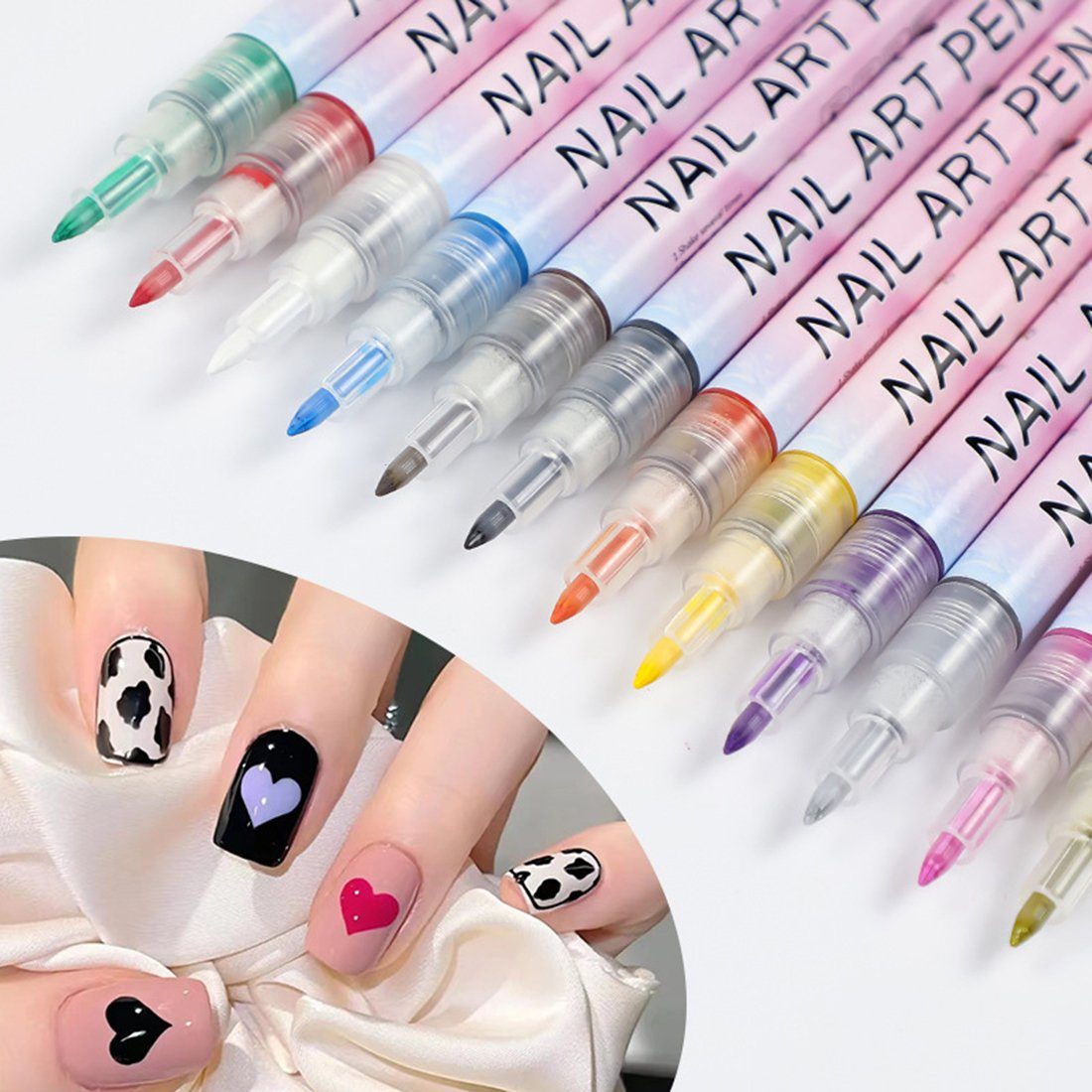 Haiaveng Lackierpinsel 12 Farben 3D Nagelkunst Pen, Set, Graffiti-Punktierungsstift, Nail Zeichnen, Nagelspitze DIY Art Nagelkunststift Malenfür