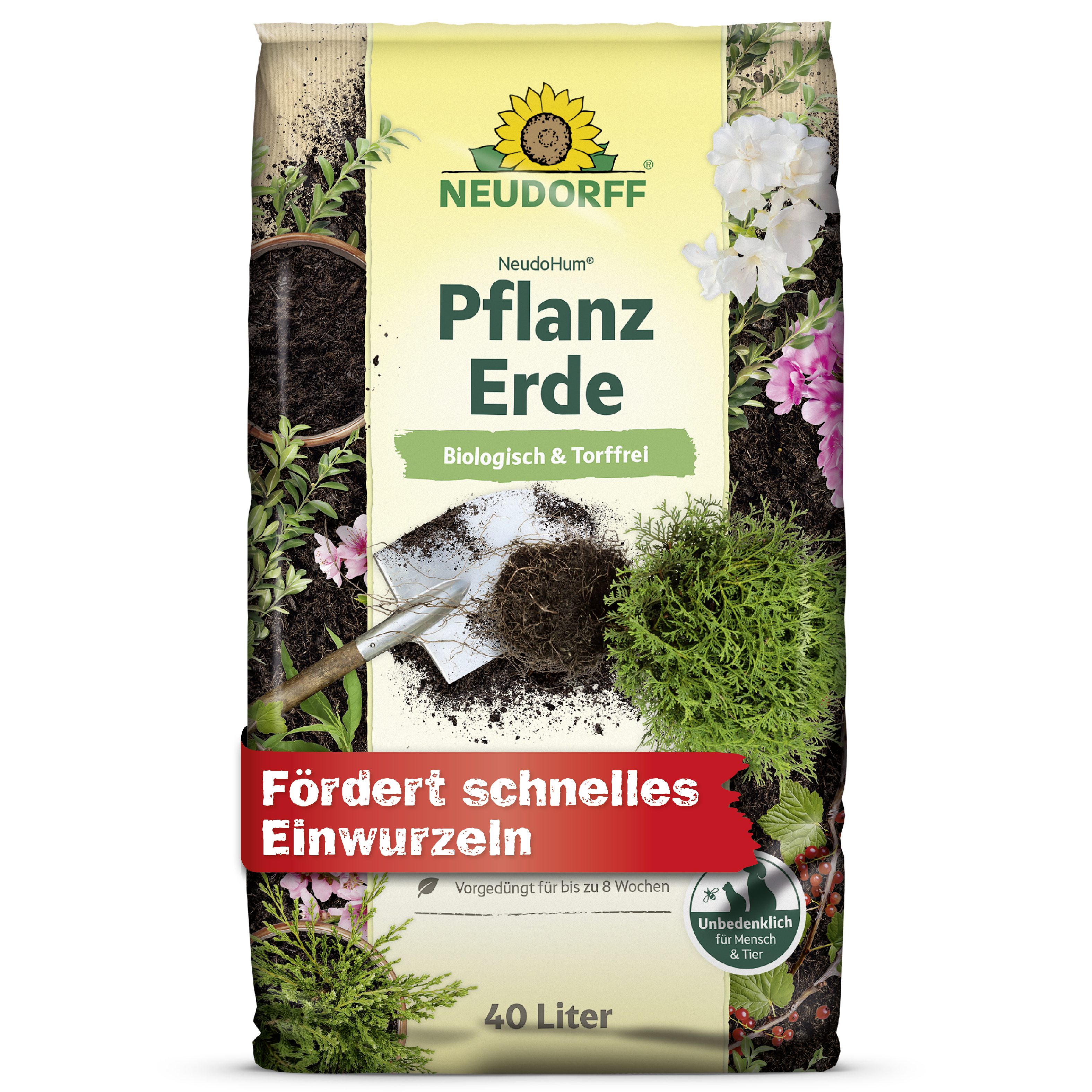 Neudorff Pflanzerde NeudoHum PflanzErde 40 Liter, mit Organische Grunddüngung, (Einzelartikel, Für Bäume, Sträucher, Stauden und Blumen geeignet), Biologisch, torffrei, lockere Struktur, fördert Einwurzeln