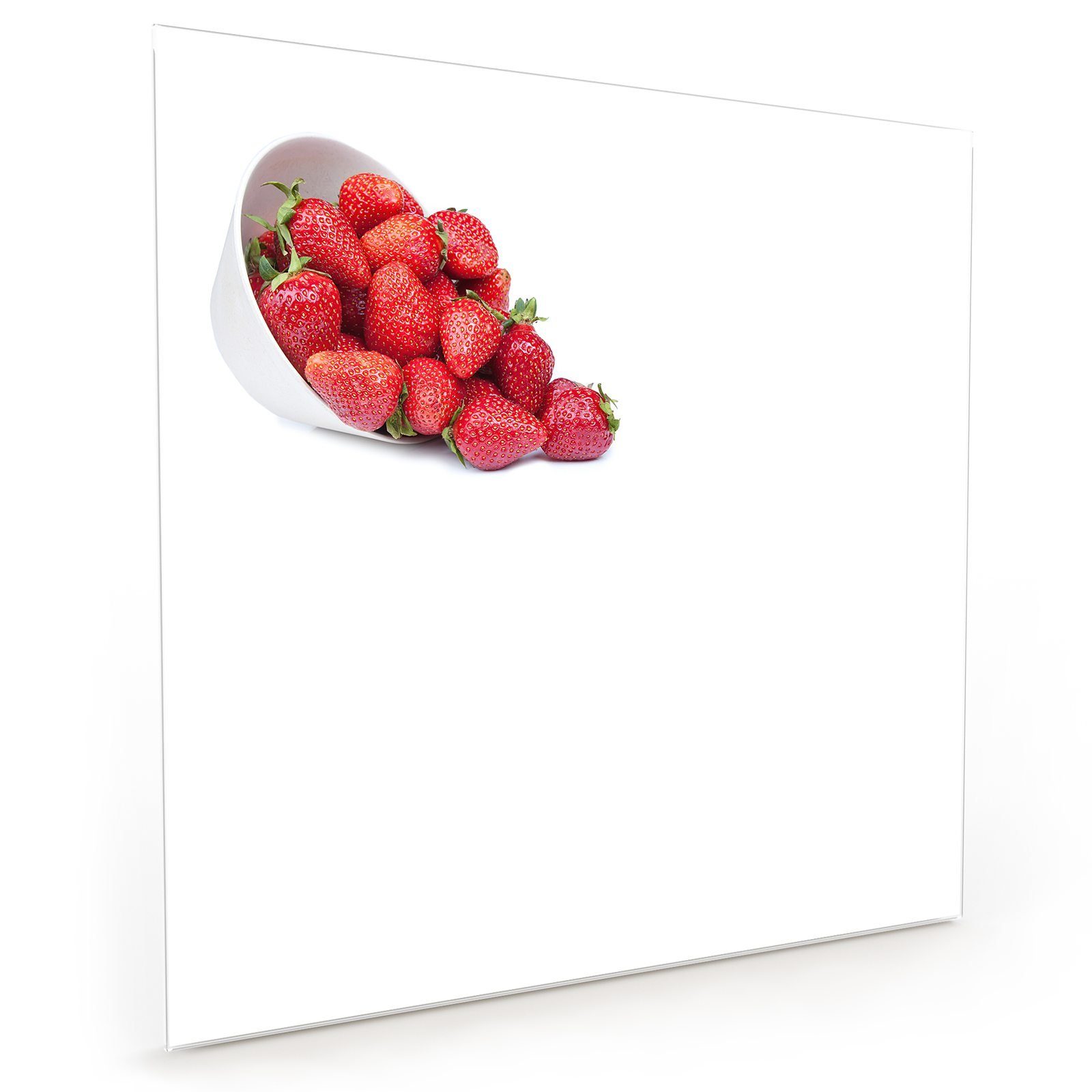 Primedeco Küchenrückwand Spritzschutz Glas Erdbeeren in Schüssel