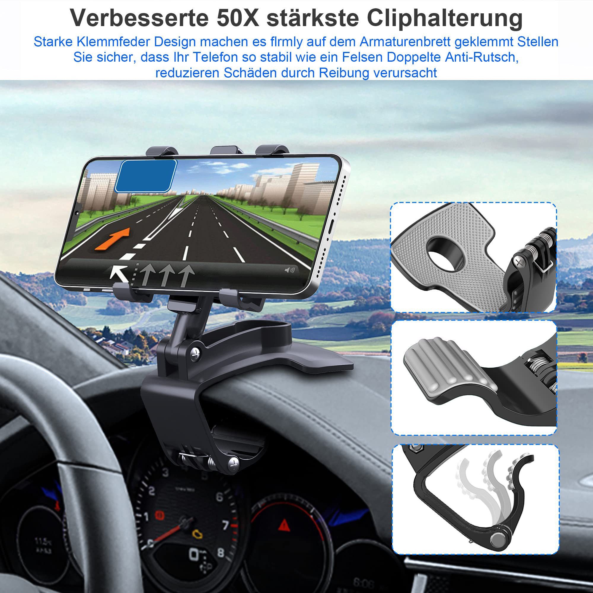 Luckice Smartphone-Halterung Handyhalterung Auto, um 360 Grad drehbare Auto Handyhalter., (Geeignet für Handys mit einer Bildschirmdiagonale von 4 bis 7 Zoll, (Geeignet für Handys mit einer Größe von 10,16 cm bis 17,78 cm)