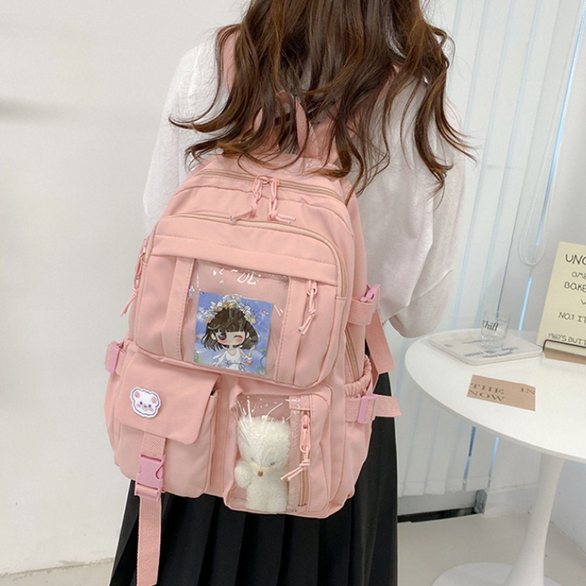 Studentin Jormftte Schulrucksack Rosa mit und Rucksack Zubehör für Niedliche Niedliche-Anhänger