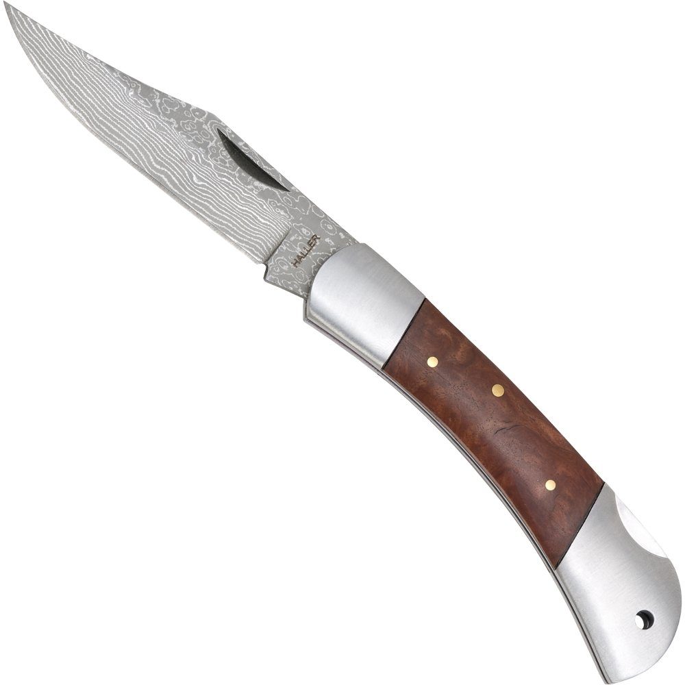 Haller Messer Taschenmesser Damast 71 Lagen Wurzelholzgriff Back Lock, rostfrei | Taschenmesser