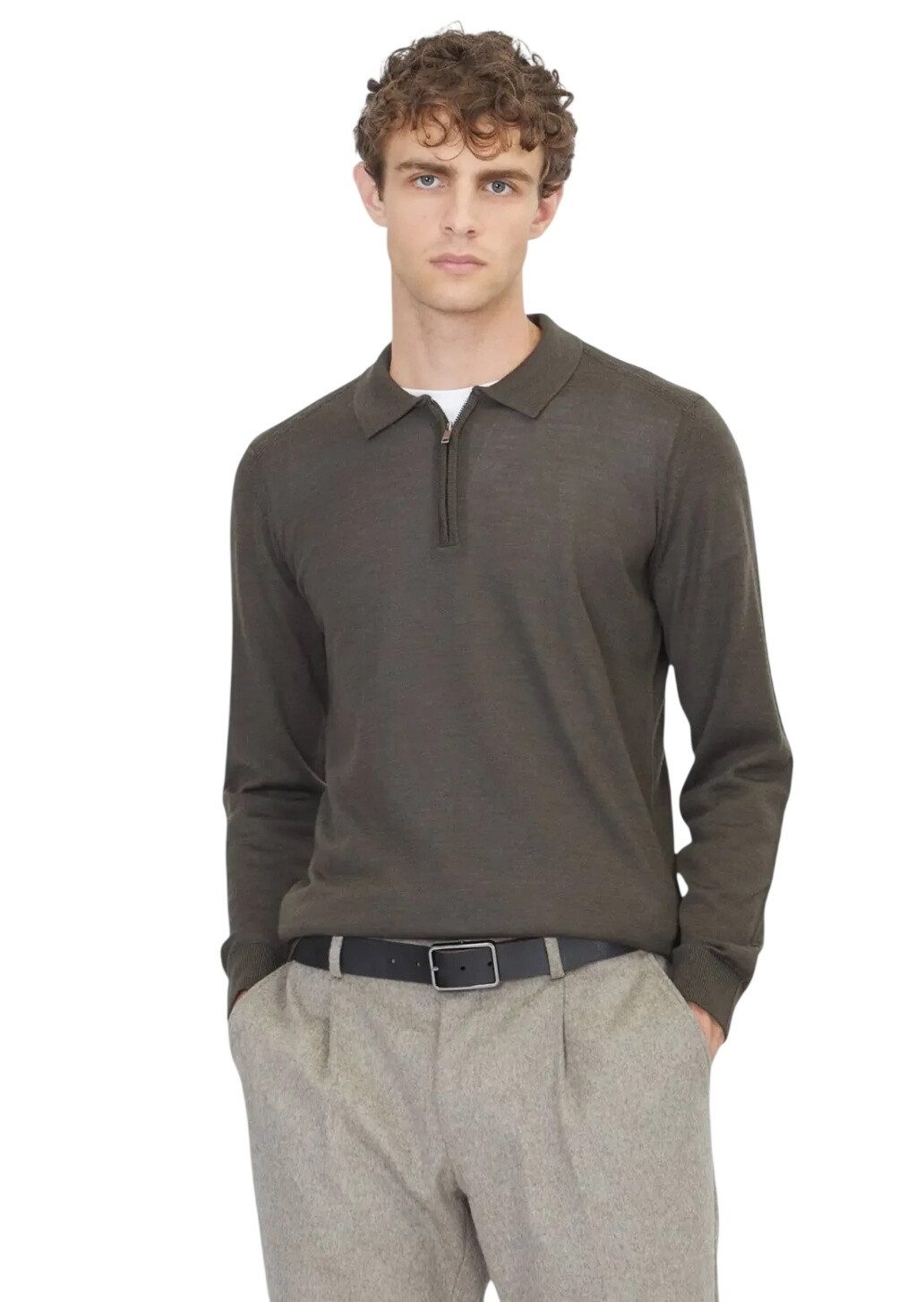 RAMSEY Longpullover Khakifarbenes Strick-Sweatshirt