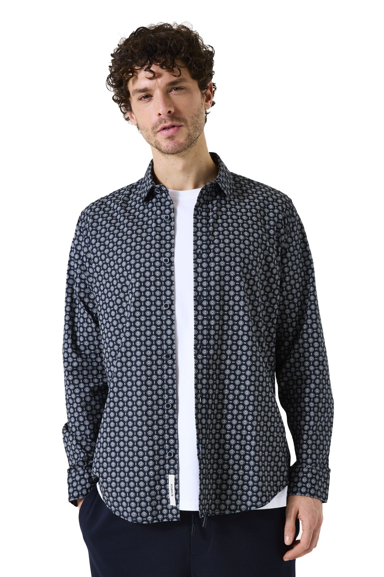Garcia Langarmhemd Garcia Herren Hemd modischer Print - dunkelblau (1-tlg)