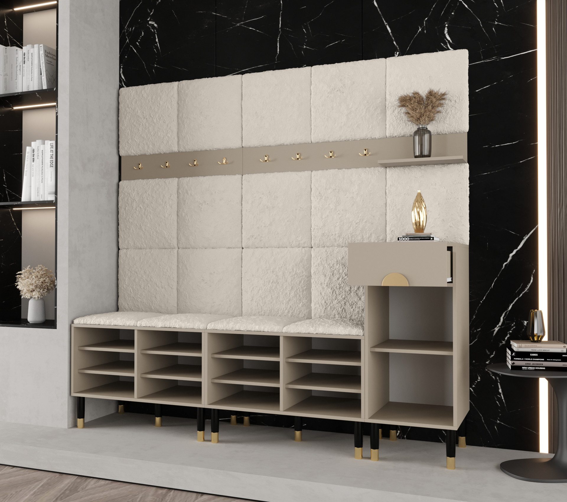 ABIKS MÖBEL Kompaktgarderobe PALERMO Set 8 Garderobe mit gepolsterten Paneelen, Industriell Design