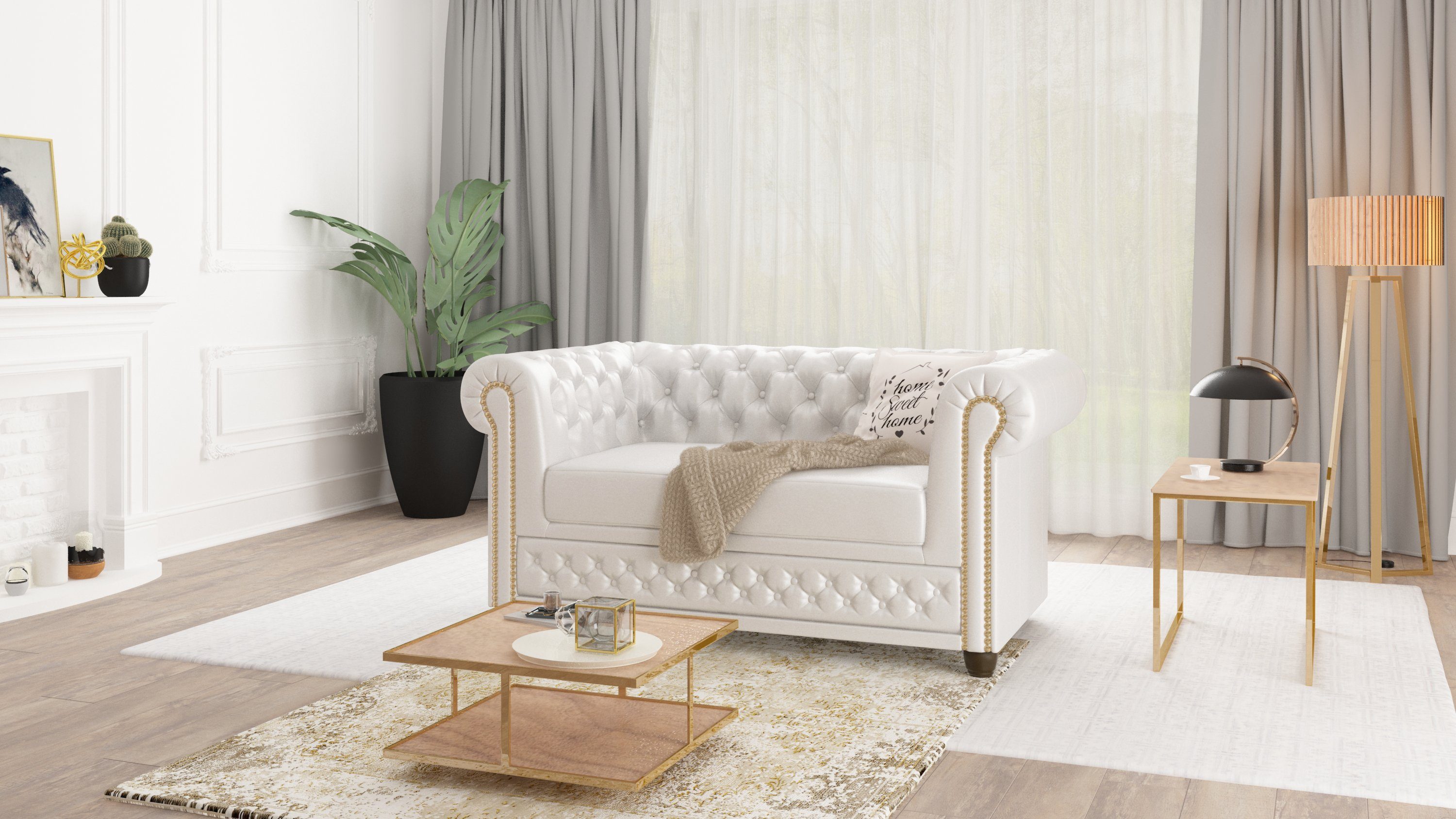 S-Style Möbel 2-Sitzer Jeff Chesterfield Sofa, mit Wellenfederung