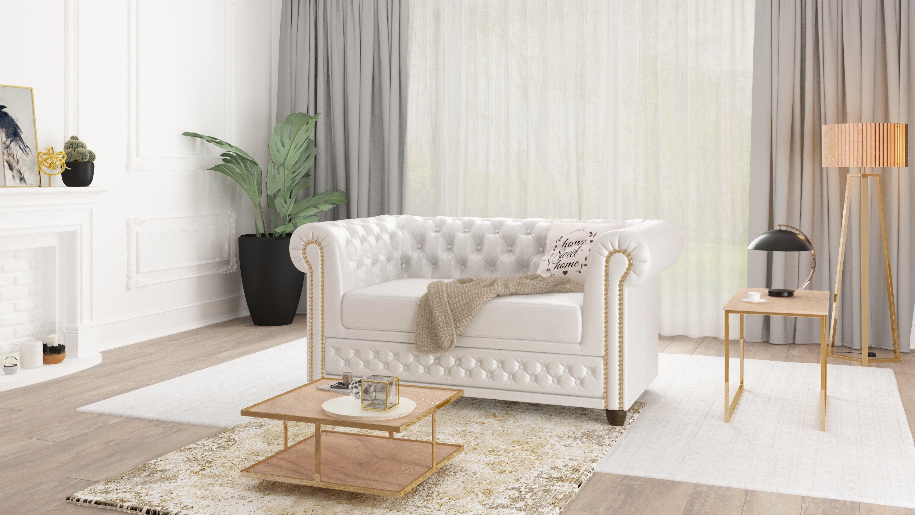 S-Style Möbel Chesterfield-Sofa Jeff 2-Sitzer mit Schlaffunktion aus vegane günstig online kaufen