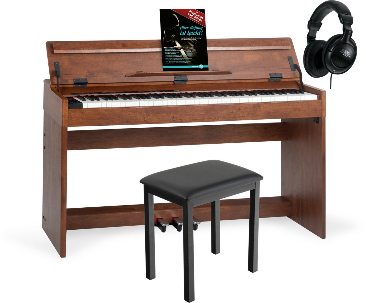 McGrey Digitalpiano DP-18 E-Piano - 88 gewichtete Tasten mit Hammermechanik (Dual- und Split-Funktion, 4-St., Inkl. Klavierbank, Kopfhörer und Schule), Klavier mit 128 Klänge und 600 Begleitrhythmen