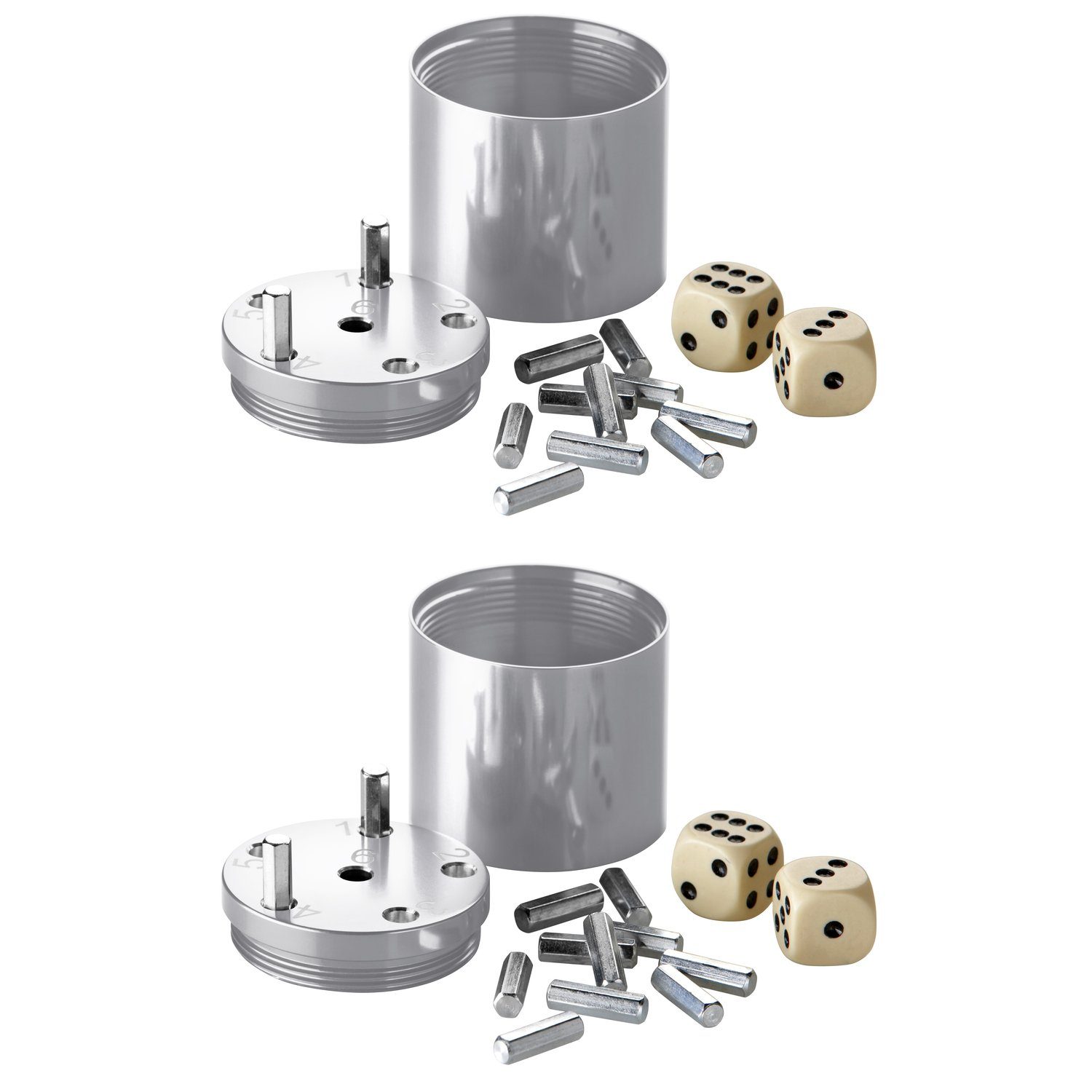 BestSaller Spiel SUPER SIX Würfelspiel Aluminum (2 Stück) SUPER SIX, Würfelspiel, 36 Spielstäbchen & 2 Würfel