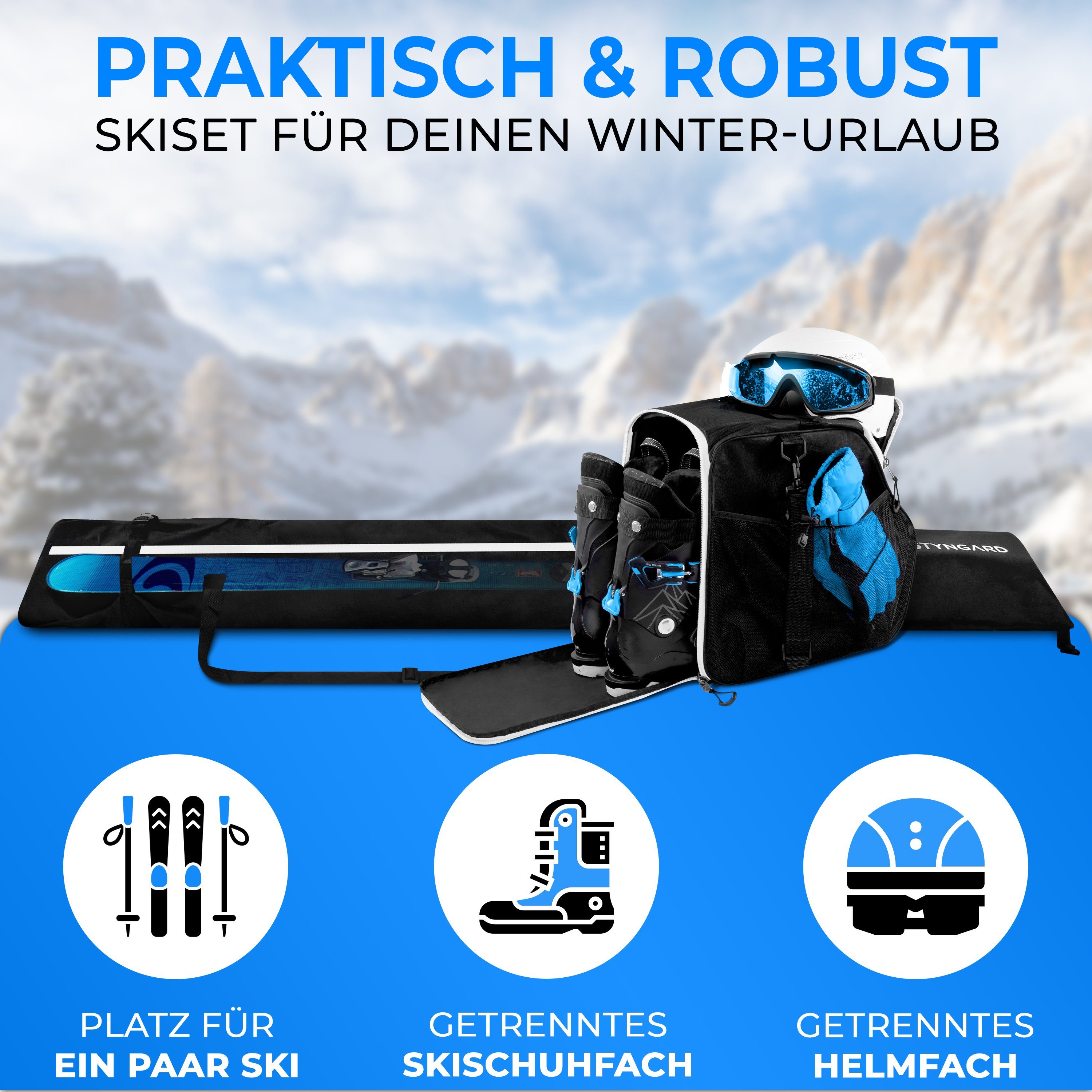Styngard Skitasche Vancouver (Set Skisack [140 cm bis 200 cm] und Skischuhtasche mit Helmfach [40 L)