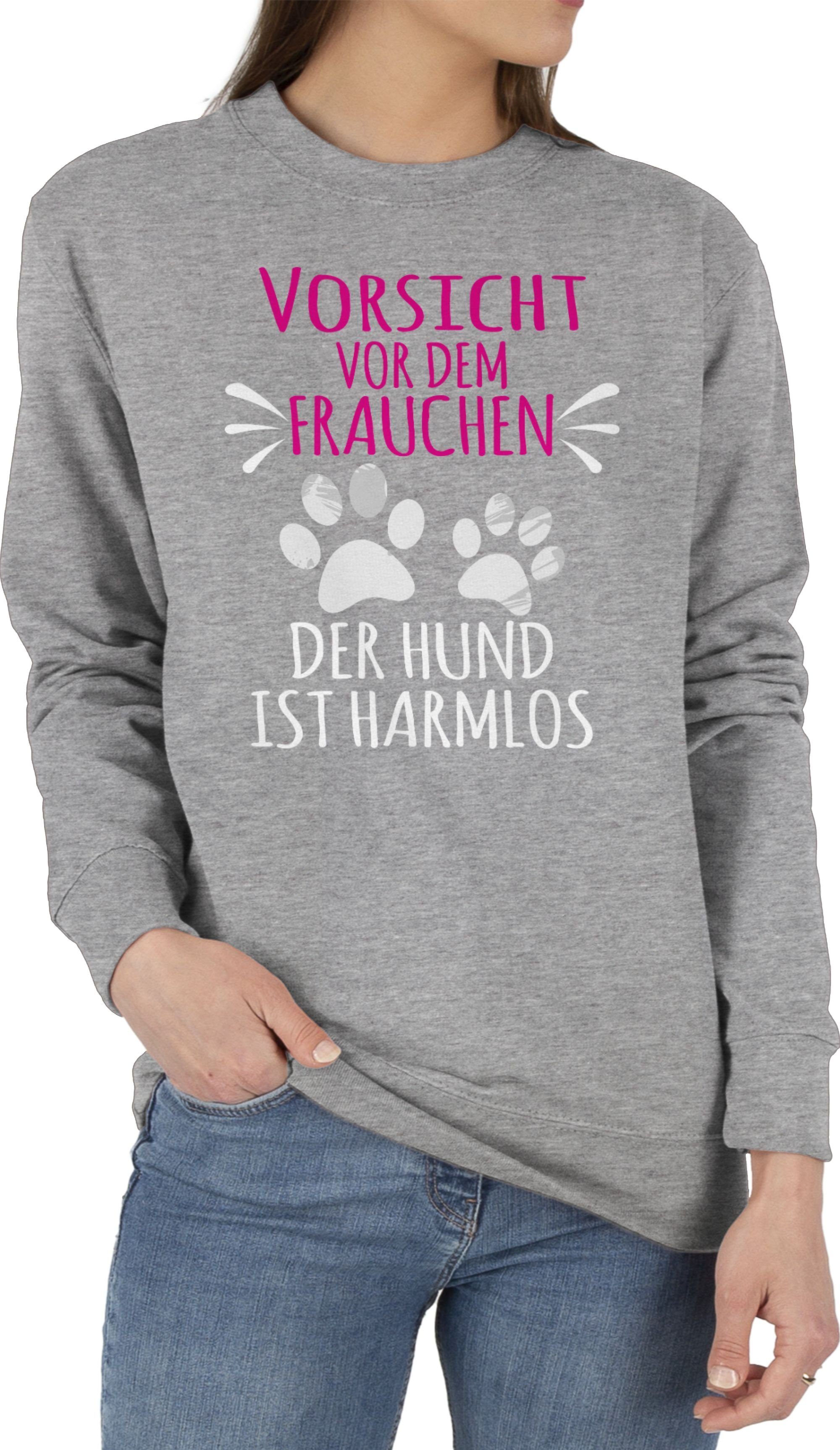 Pfotenabdrücke - Frauchen (1-tlg) Geschenk dem Grau Hundebesitzer Sweatshirt 3 Shirtracer vor - für meliert Vorsicht weiß