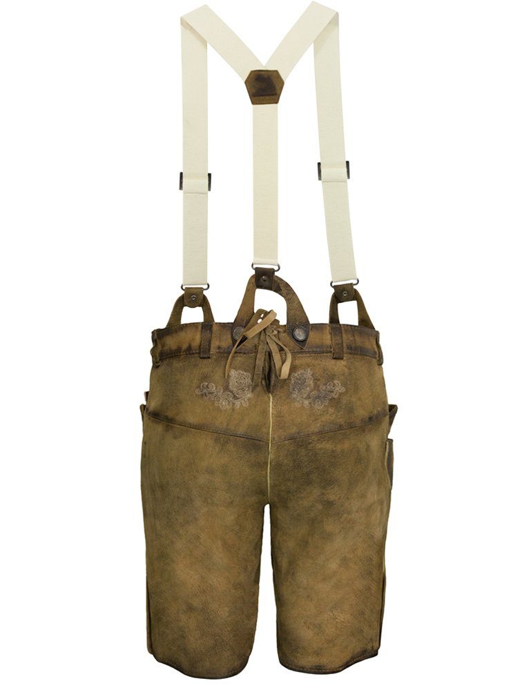 Maddox Trachtenlederhose "Kreuzberg" mit Hosenträgern - Antik Eiche, Kurze günstig online kaufen