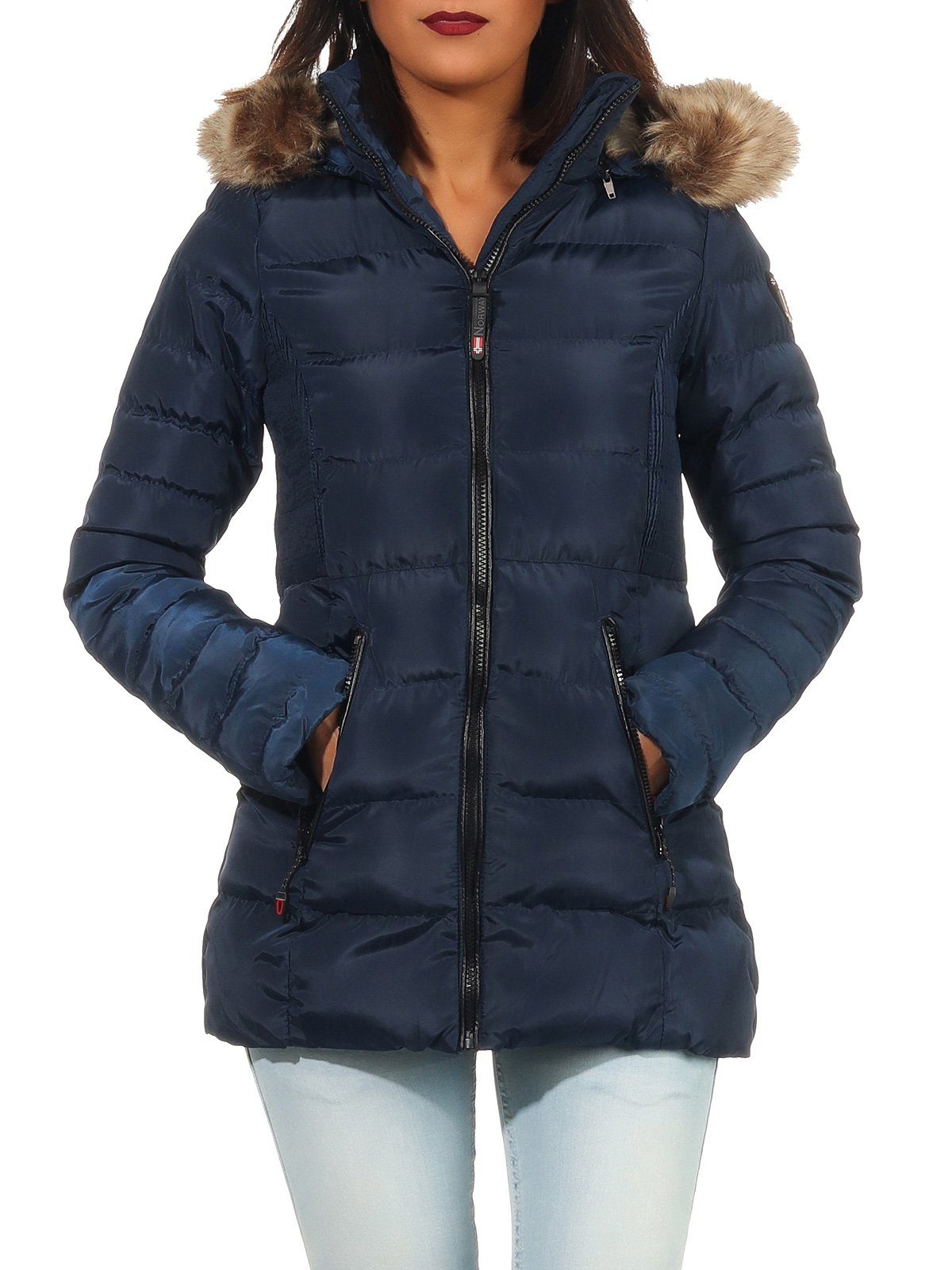 Geographical Norway Winterjacke G-Anella by leyoley mit abnehmbarer Kapuze Navy
