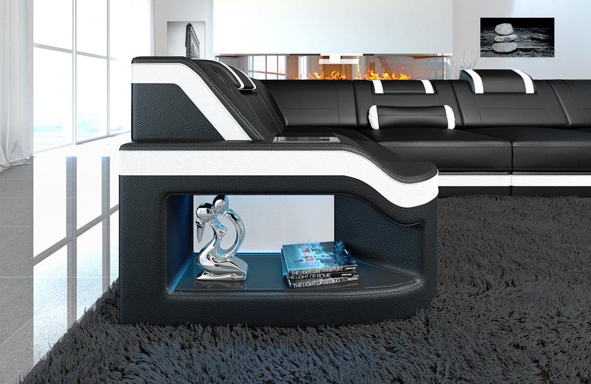 Sofa Dreams Wohnlandschaft Ledercouch Sofa Leder Padua U Form Ledersofa, Couch, mit LED, wahlweise mit Bettfunktion als Schlafsofa, Designersofa