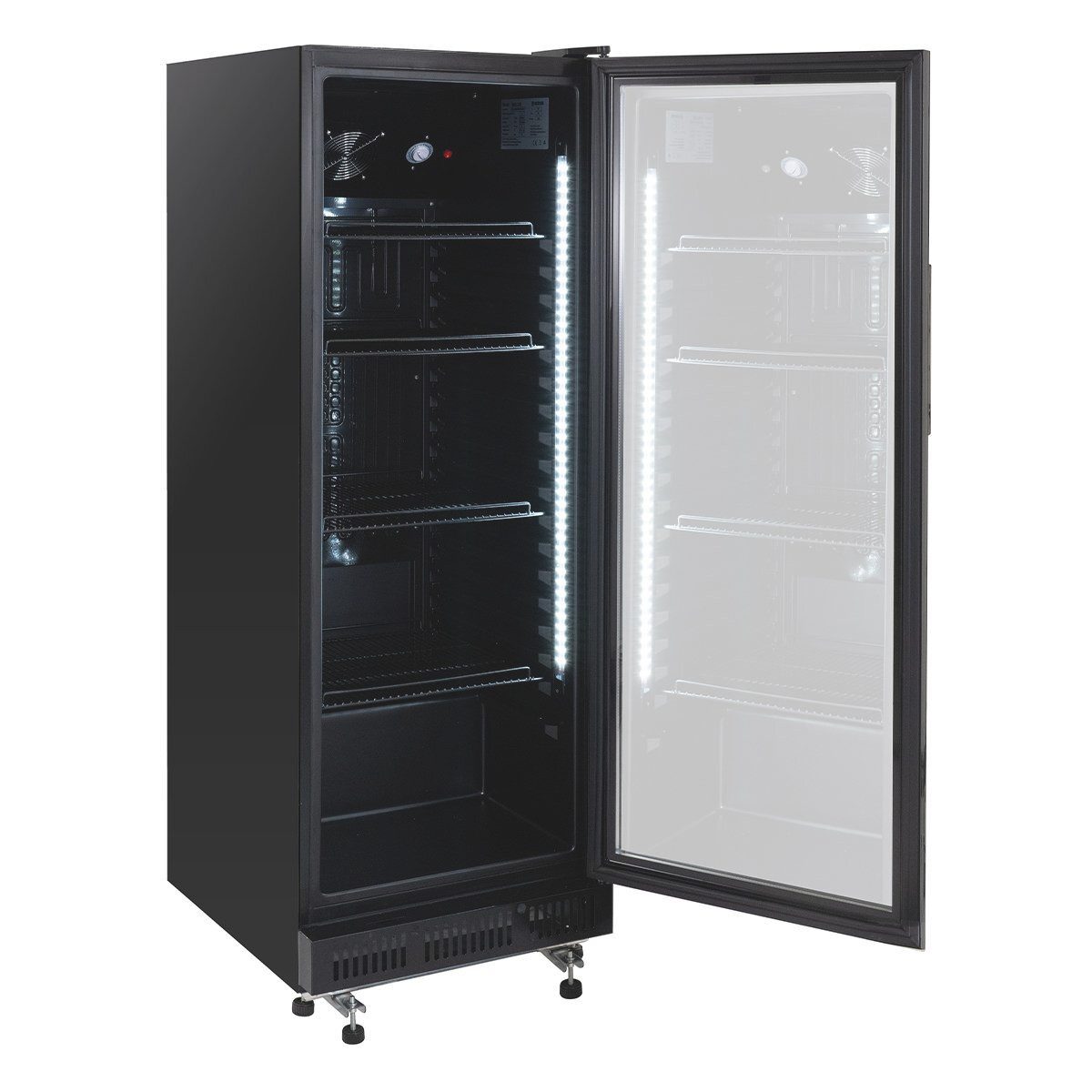 GastroHero Getränkekühlschrank GKS-230 Flaschenkühlschrank, Glastür & LED, abschließbar schwarz, 146.7 cm hoch, 53 cm breit, doppelverglaster Isolierglastür, Temperaturbereich: 0 °C bis +8 °