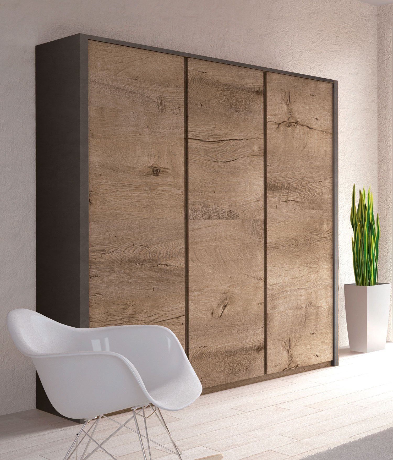 Feldmann-Wohnen Drehtürenschrank Montana 166cm eiche lefkas / grau grifflos 3-türig