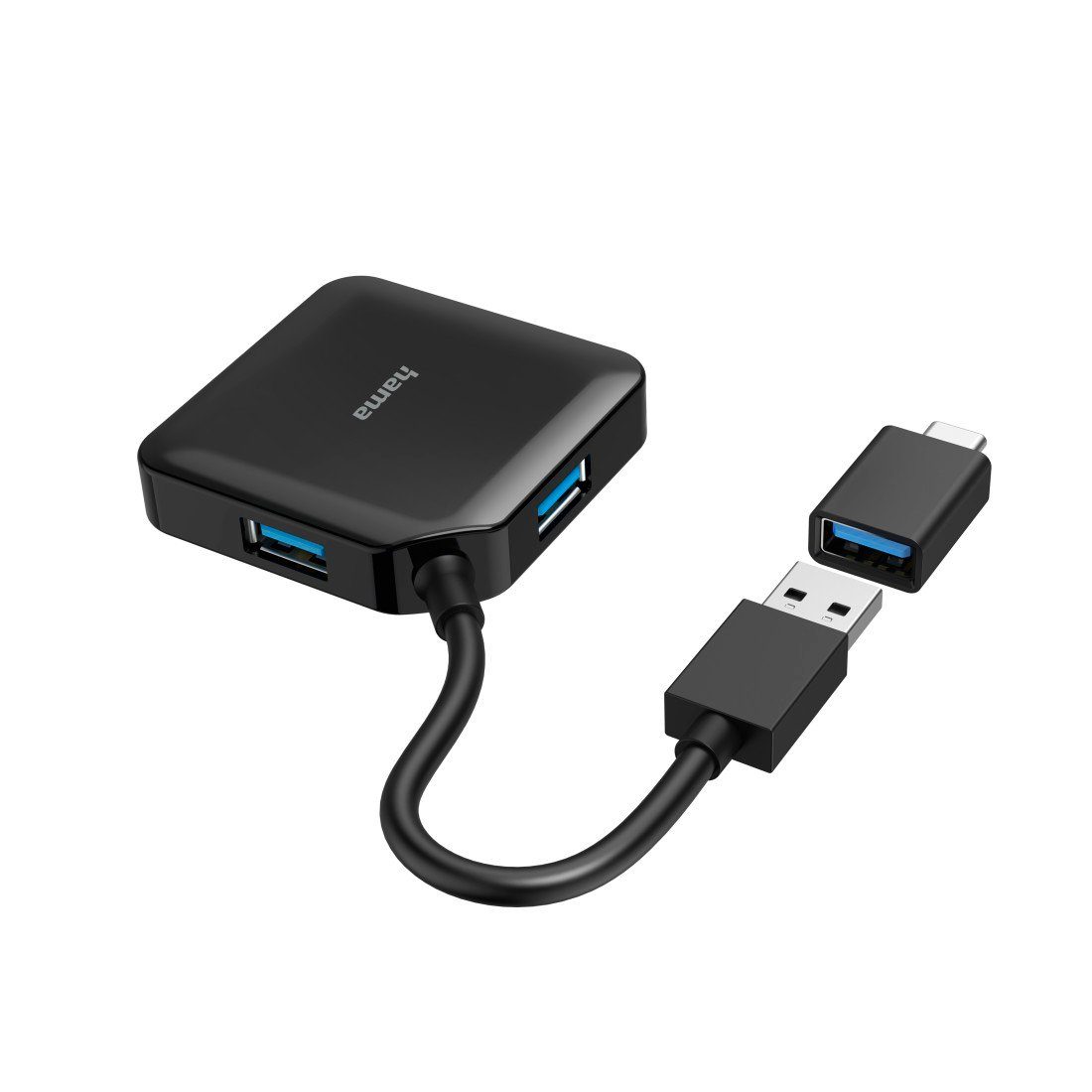 Hama USB-C Multiport Adapter Set 2 in1, USB-C, USB-A, USB 3.2 Gen1, schwarz USB-Adapter USB-C zu USB Typ A, 15 cm