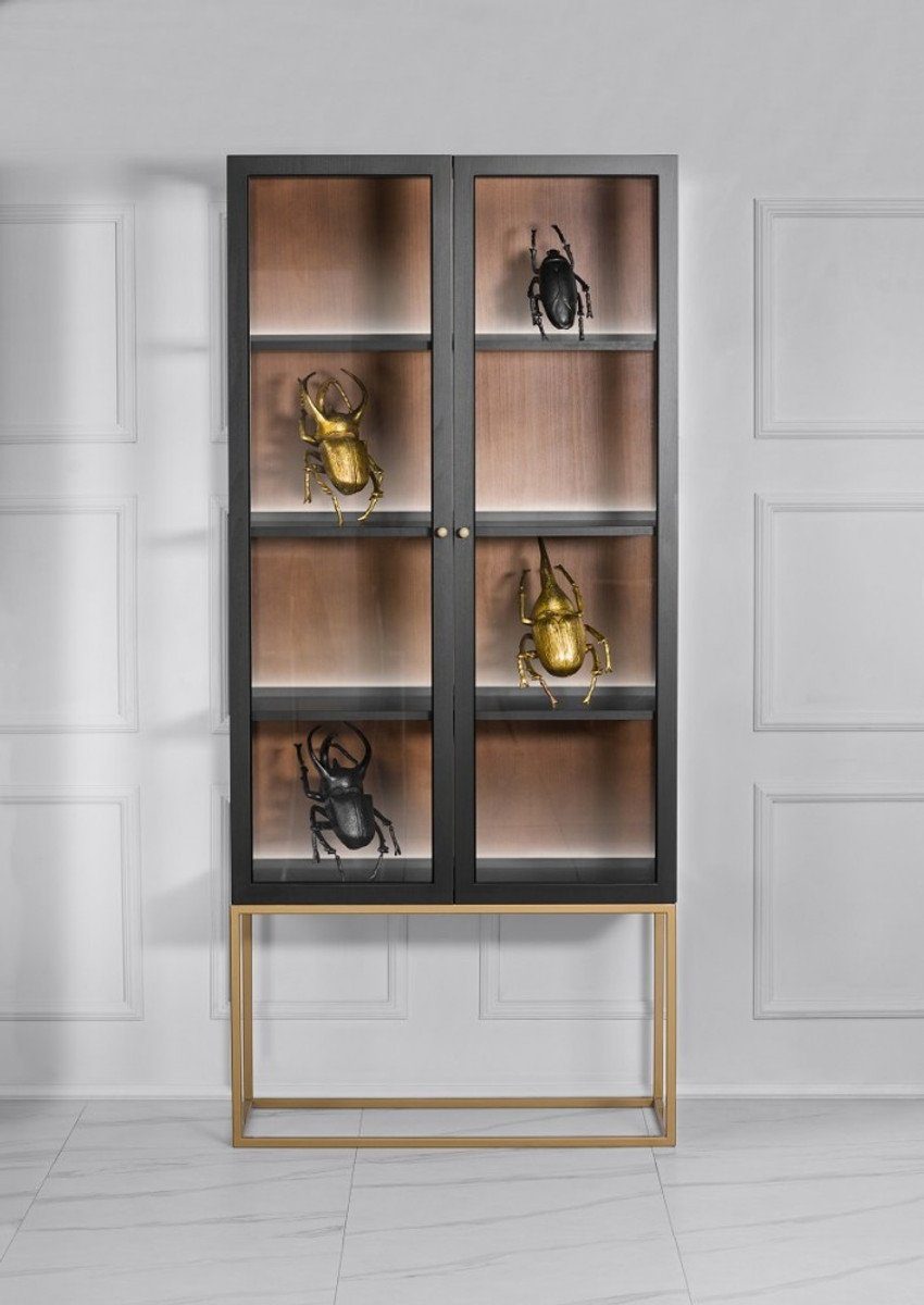 Casa Padrino Vitrine Luxus Glas - Boutique Vitrine Gold / cm 200 Messing 90 Neoklassisch Luxus x - Vitrinenschrank Schwarz