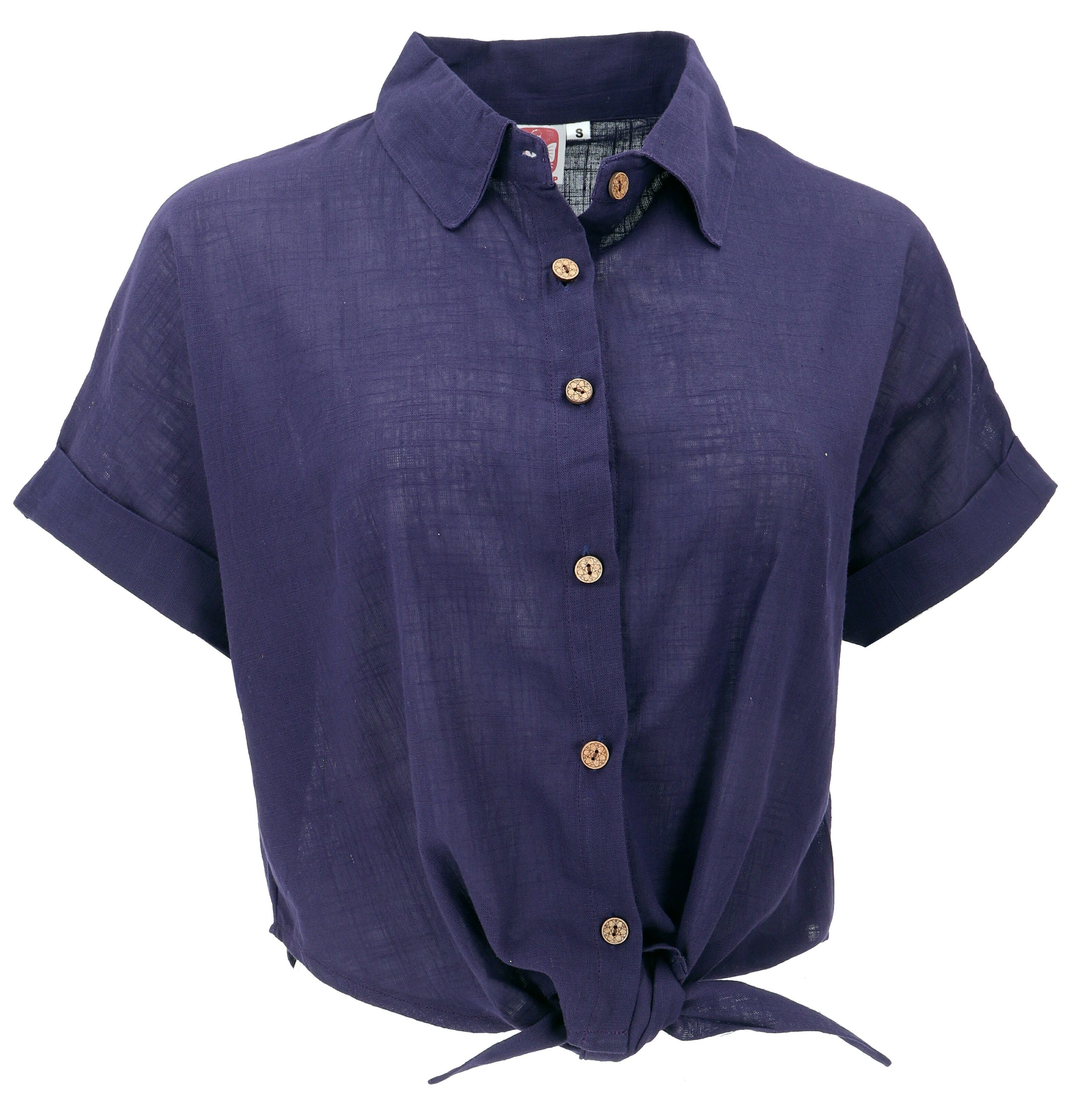 Guru-Shop Longbluse Leichte Baumwoll Bluse, Sommerbluse zum Binden.. alternative Bekleidung