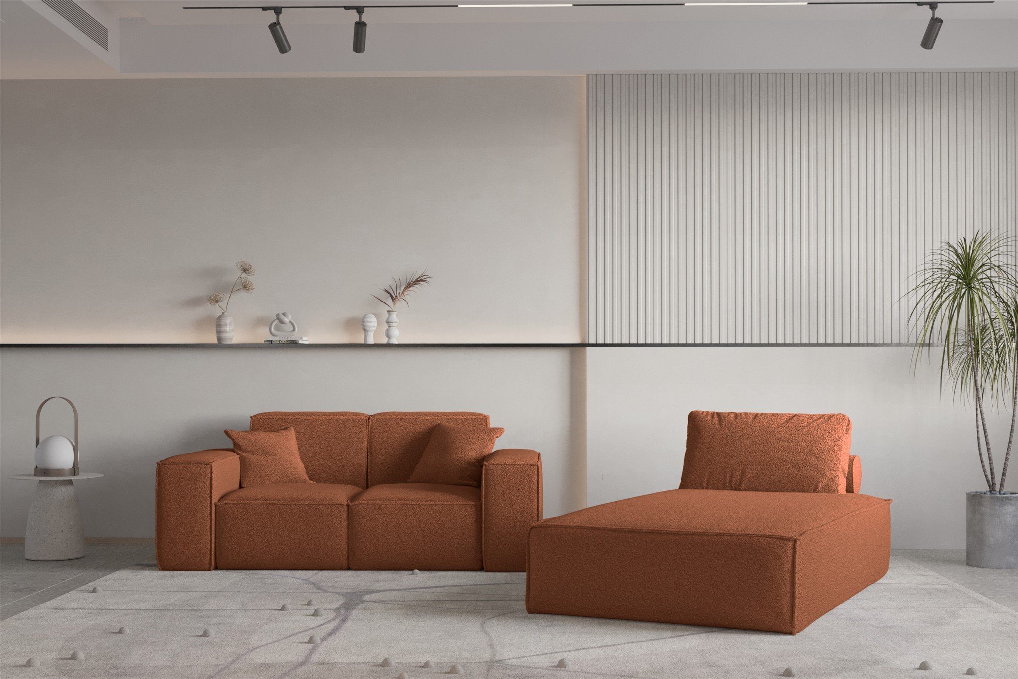 Fun Möbel Polstergarnitur Sofa-Set 2-teilig Chaiselongue und Sofa 2-Sitzer CELES PREMIUM, (Inkl. 1 Rückenkissen, Inkl. 2 Zierkissen)