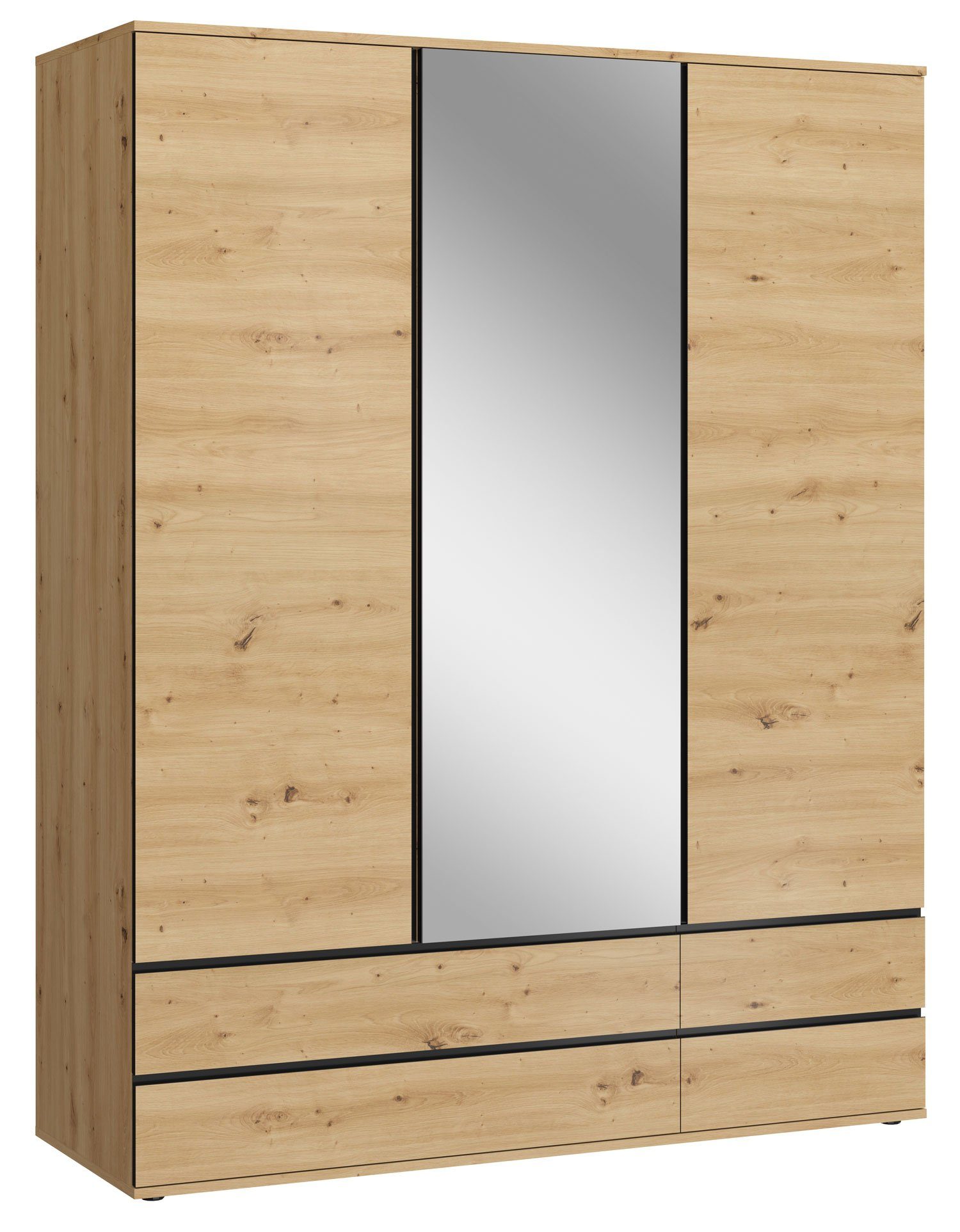 Feldmann-Wohnen Kleiderschrank Naxos 165,2x58x210cm artisan eiche / schwarz matt mit Spiegel