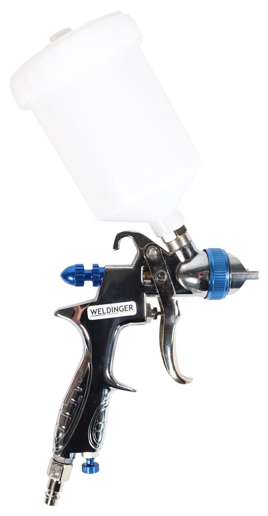 WELDINGER Lackierpistole HVLP-Spritzpistole mit Fließbecher Luftverbrauch nur 28-113 l/min, 113 l/min, hoher Druck bei geringem Luftbedarf