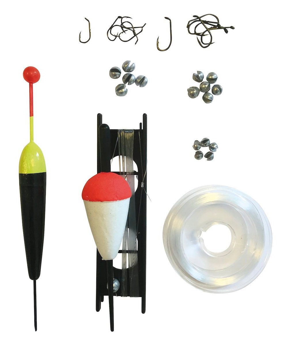 Kinetic Vorfachschnur POLE FISHING KIT SET - Posen, Haken, Blei, Schnur - Fertigangel, (32-St), Posen in auffälligen Farben
