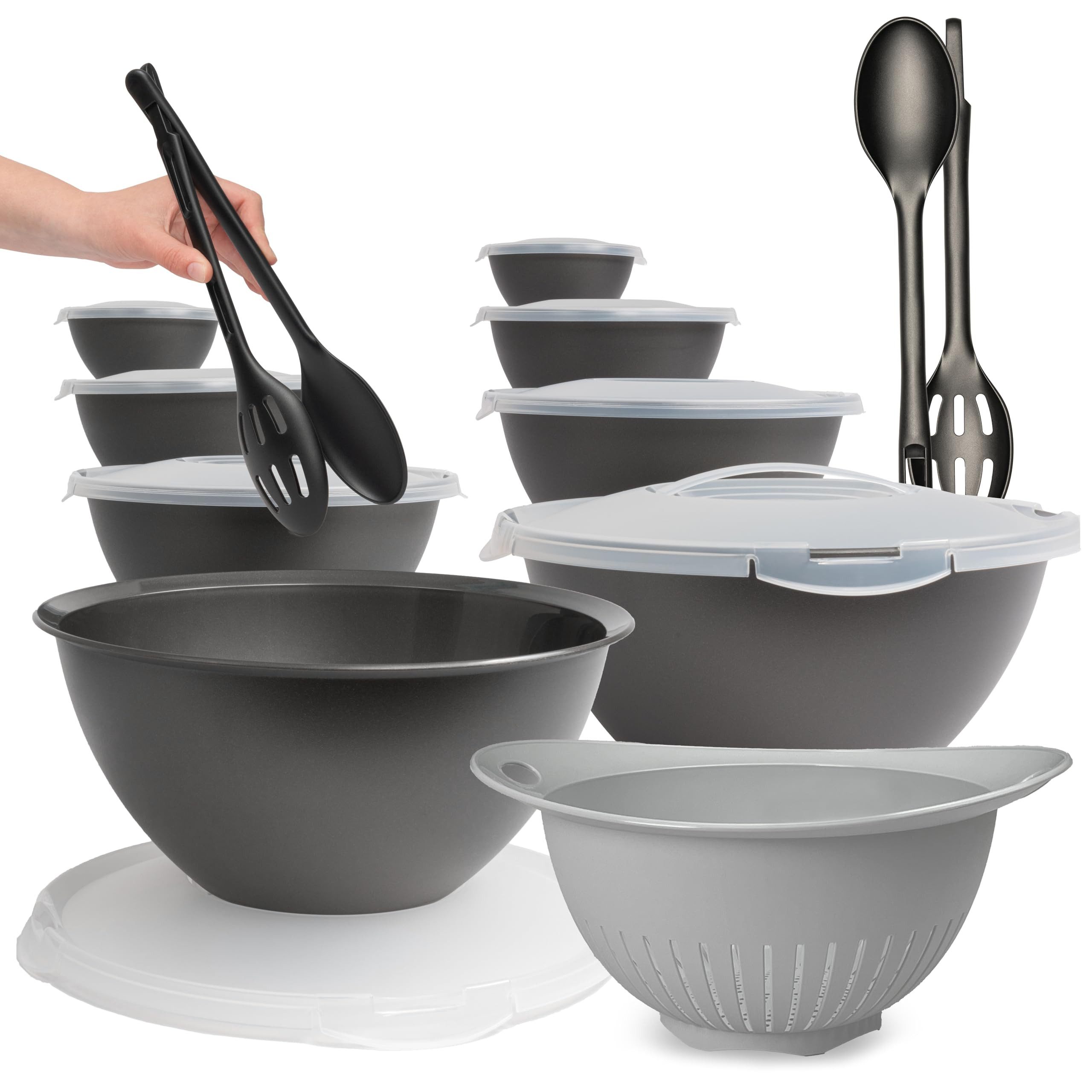 Salatschüssel Set groß, Schüsselset mit Deckel aus Kunststoff BPA-frei