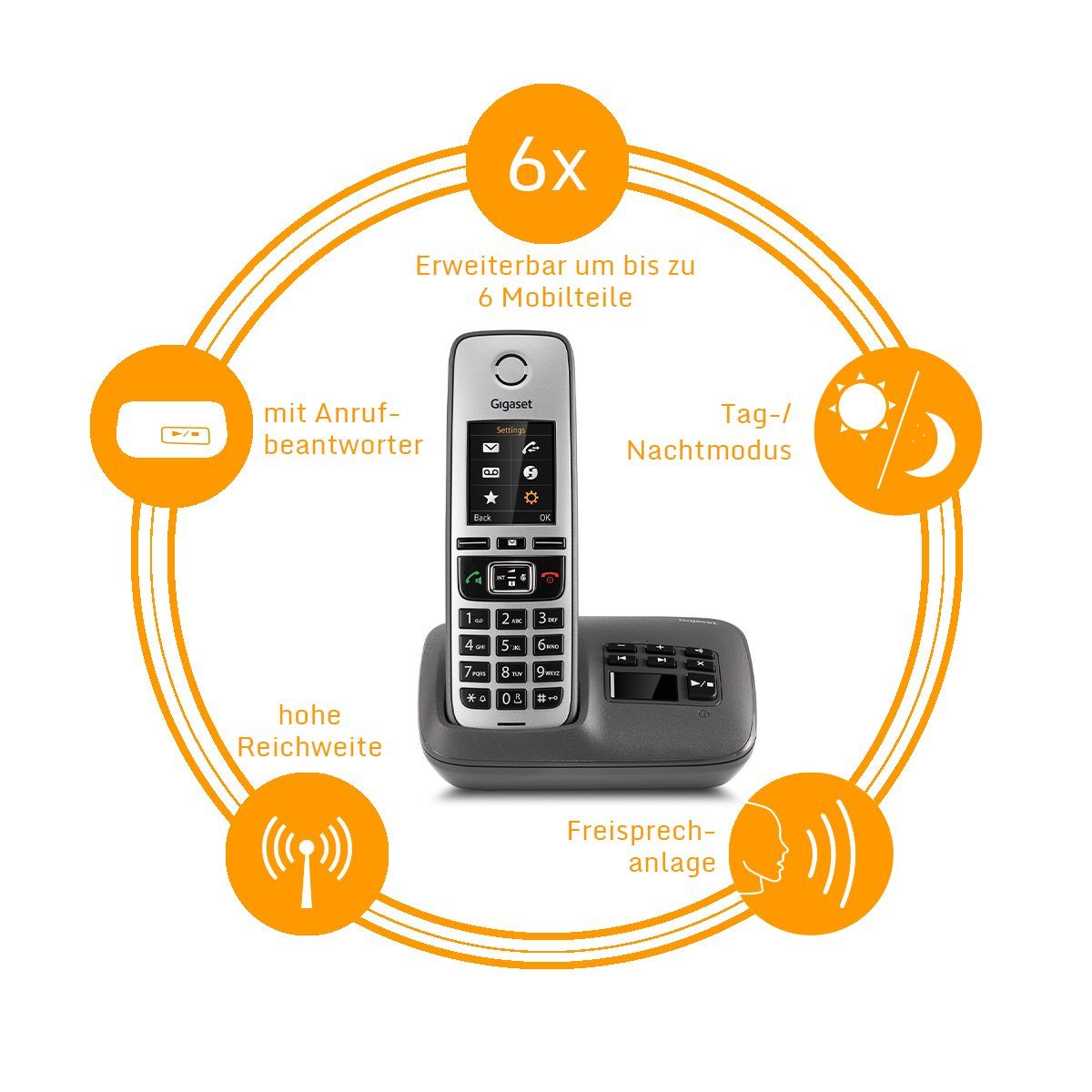 Gigaset Gigaset FAMILY mit Anrufbeantworter - 2 schnurlose Telefone mit  großem, farbigem Display und hoher Reichweite – anthrazit-grau Schnurloses  DECT-Telefon
