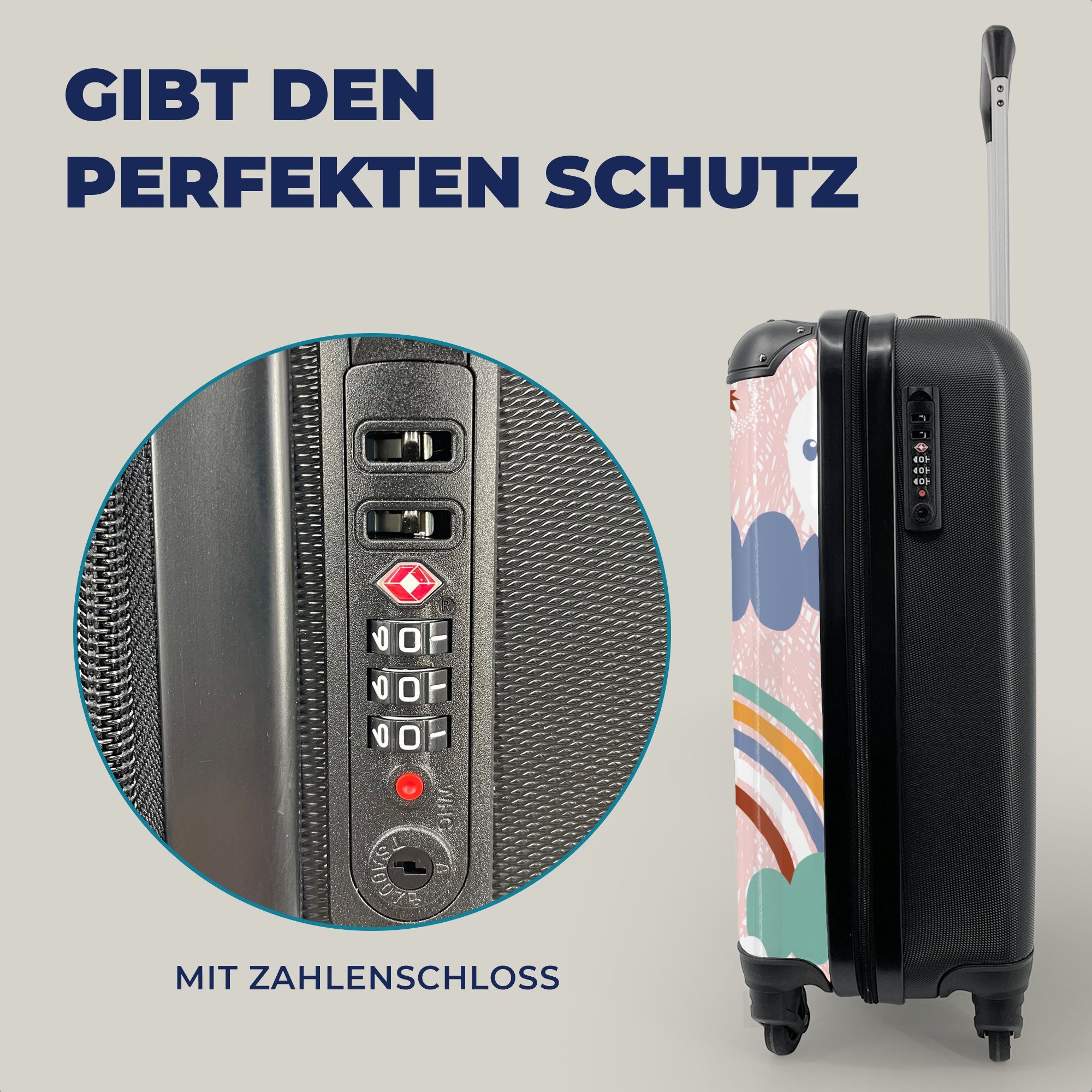 MuchoWow Handgepäckkoffer Regenbogen - Kinder - Wolken, 4 Rollen, Reisetasche mit rollen, Handgepäck für Ferien, Trolley, Reisekoffer