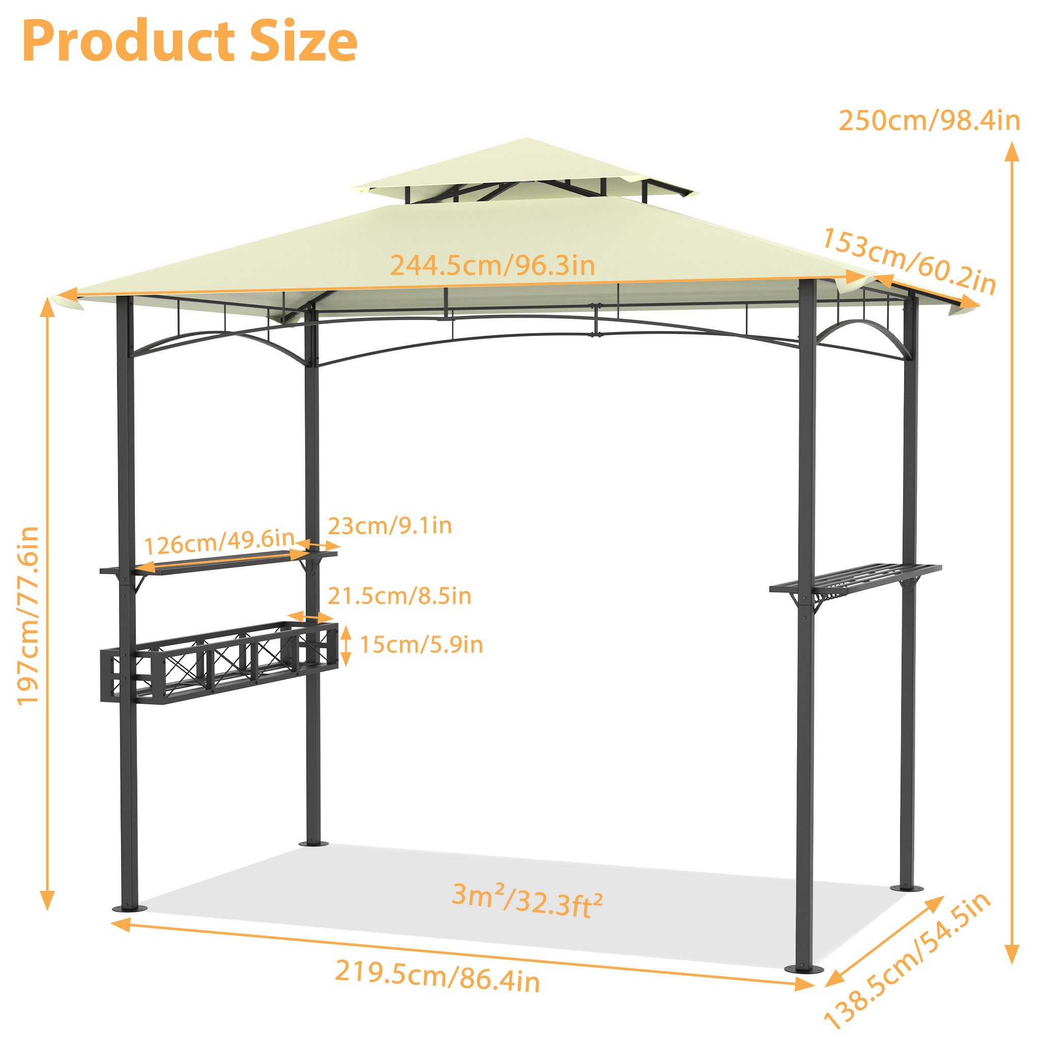FIVMEN Grillpavillon Grillhaus mit Doppelschichtdach, Gartenparty BBQ Pavillon, Grillüberdachung Grillunterstand für Camping/Garten