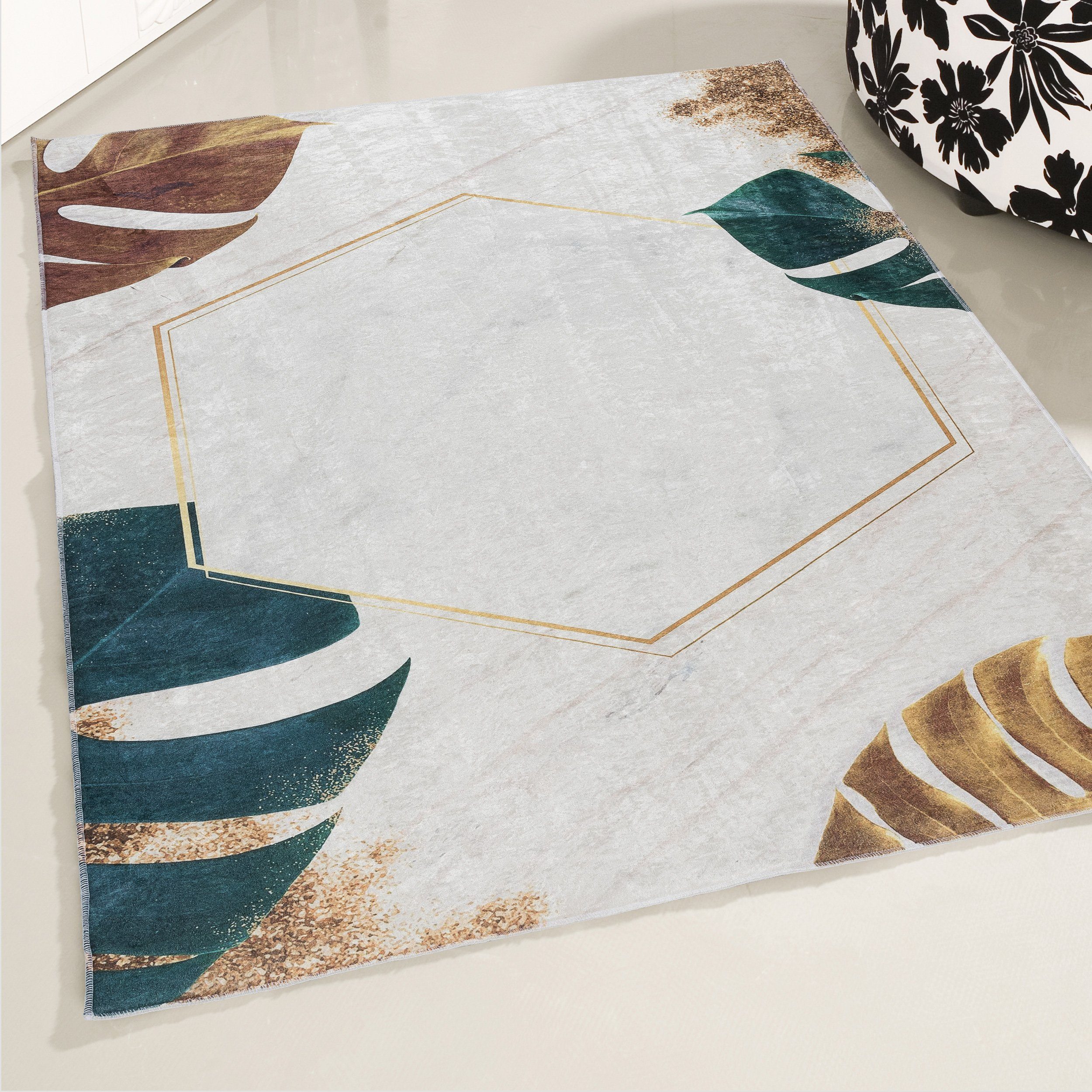 Designteppich Wunderschöner Teppich mit Rosenmuster - in Creme - waschbar, Giantore, Rechteck