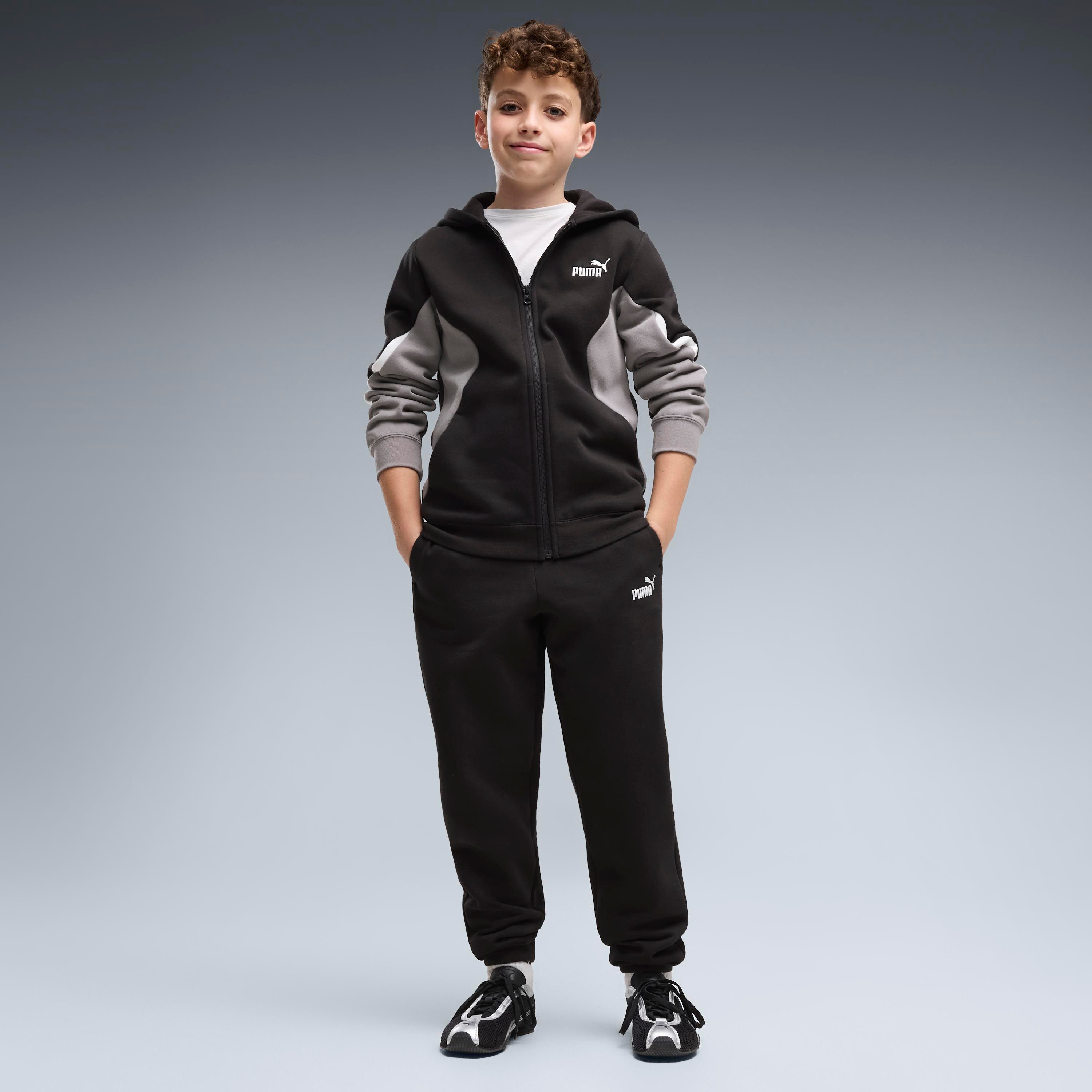 PUMA Trainingsanzug ESS BLOCK FULL-ZIP SWEAT SUIT B (2-tlg), 2-teiliges Set, mit Reißverschluss am Oberteil, Regular Fit