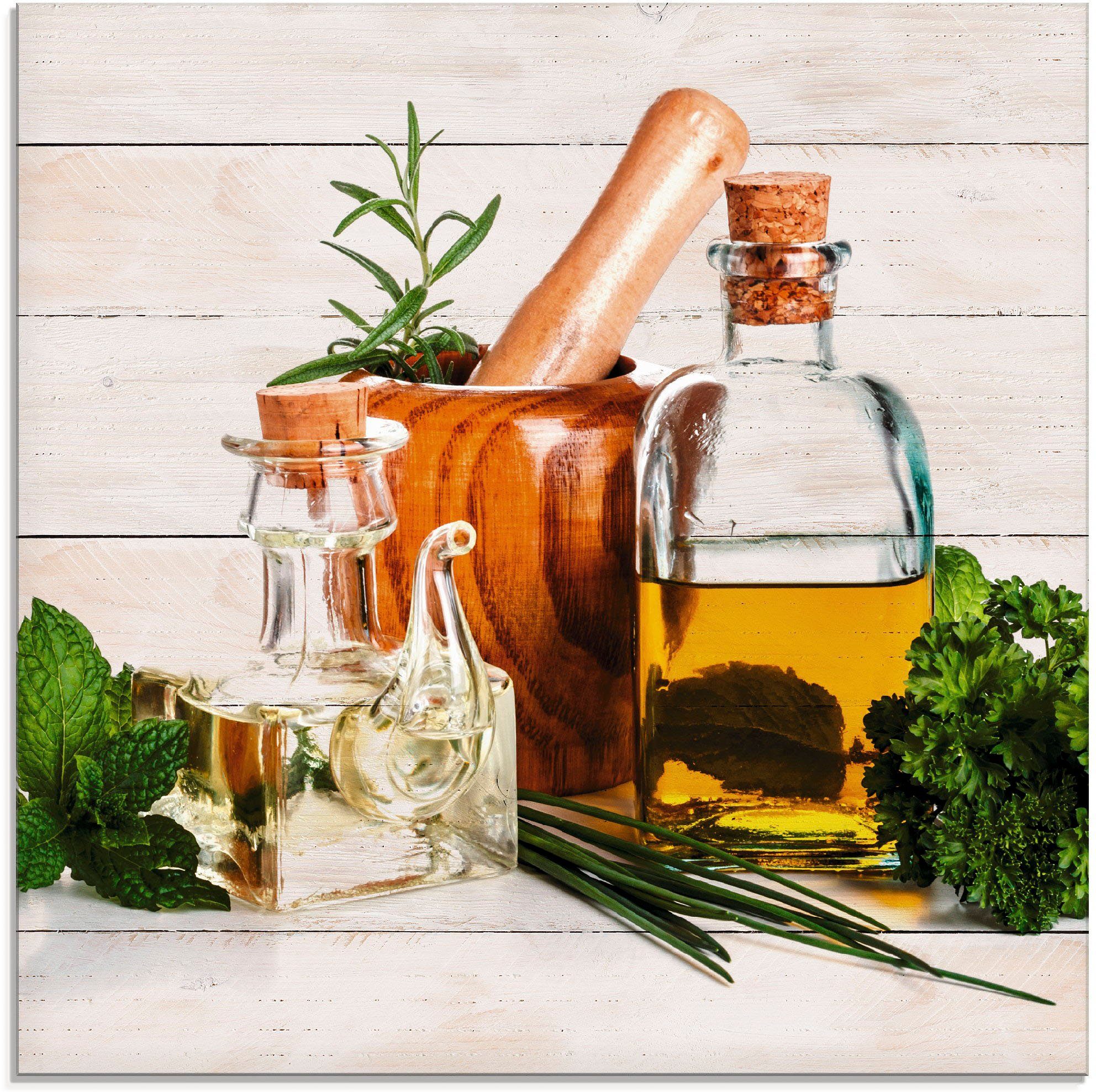 Küche, Artland verschiedenen Arrangements und Kräuter Glasbild Olivenöl Größen in - St), (1