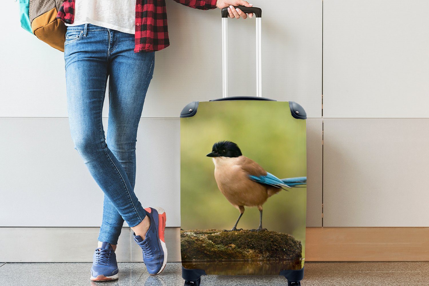 mit Elster Moos, - 4 Reisekoffer MuchoWow für Handgepäckkoffer Handgepäck - Trolley, rollen, Reisetasche Vogel Rollen, Ferien,