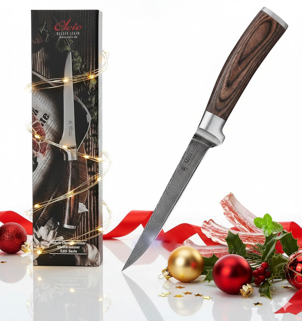 Wakoli Ausbeinmesser EDIB Damast Ausbeinmesser I Kochmesser Küchenmesser I 14,5cm Klinge, VG10 Kern, 67 Lagen Damaststahl, Pakkaholzgriff, inkl. Geschenkbox