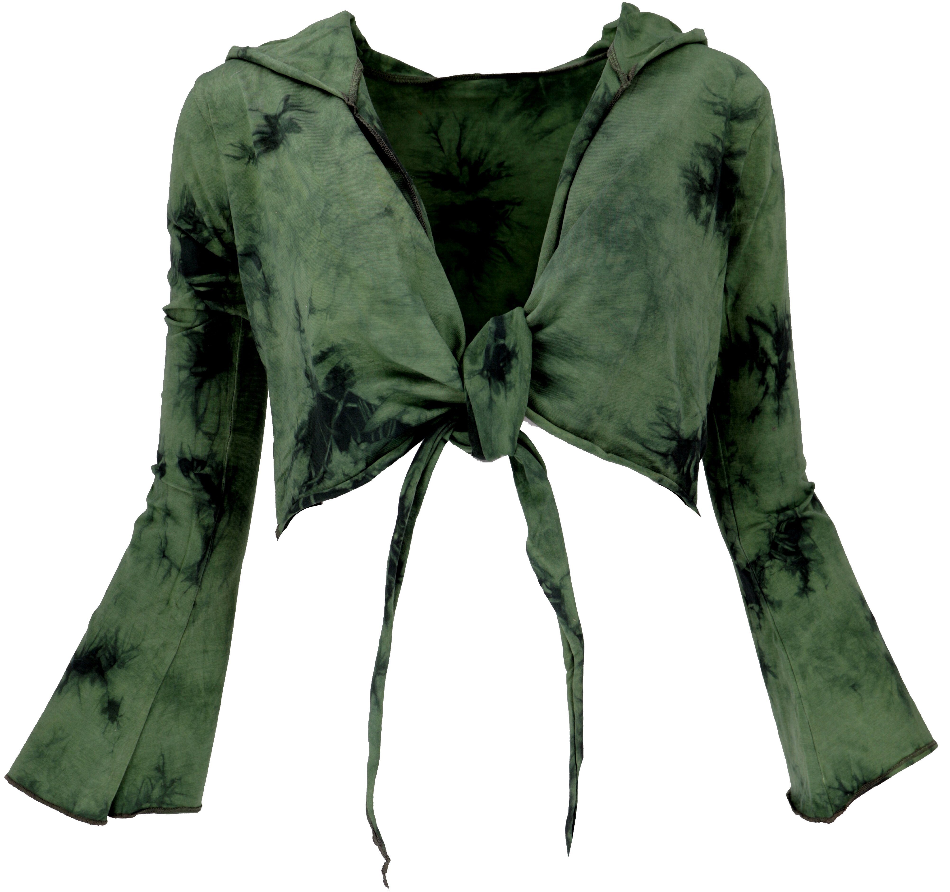 alternative Bekleidung Batik/grün Longsleeve Guru-Shop Wickeltop, mit.. Langarmshirt Yogatop,