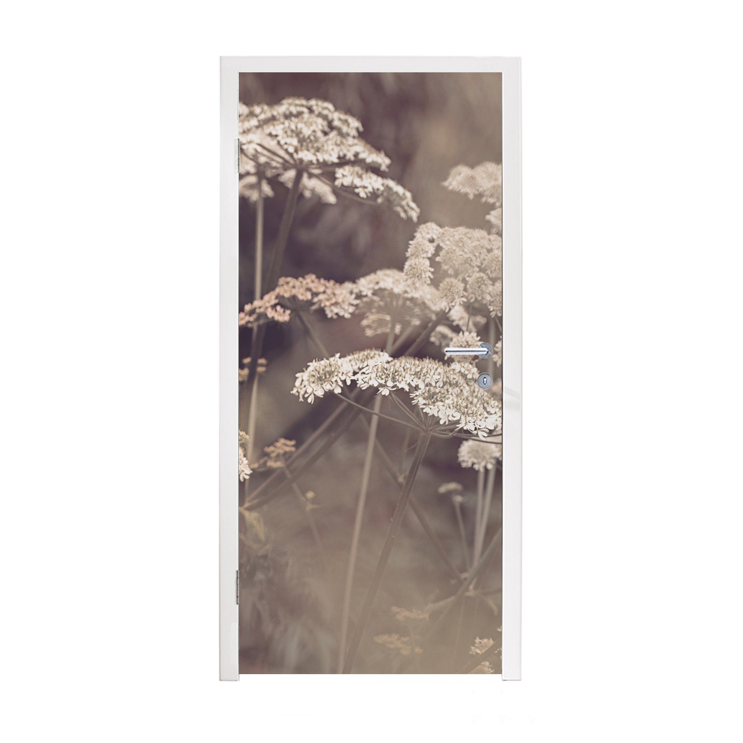 Türtapete bedruckt, Weiß St), Pflanze - - (1 Tür, Blumen, - 75x205 cm Türaufkleber, MuchoWow für Matt, Fototapete Natur