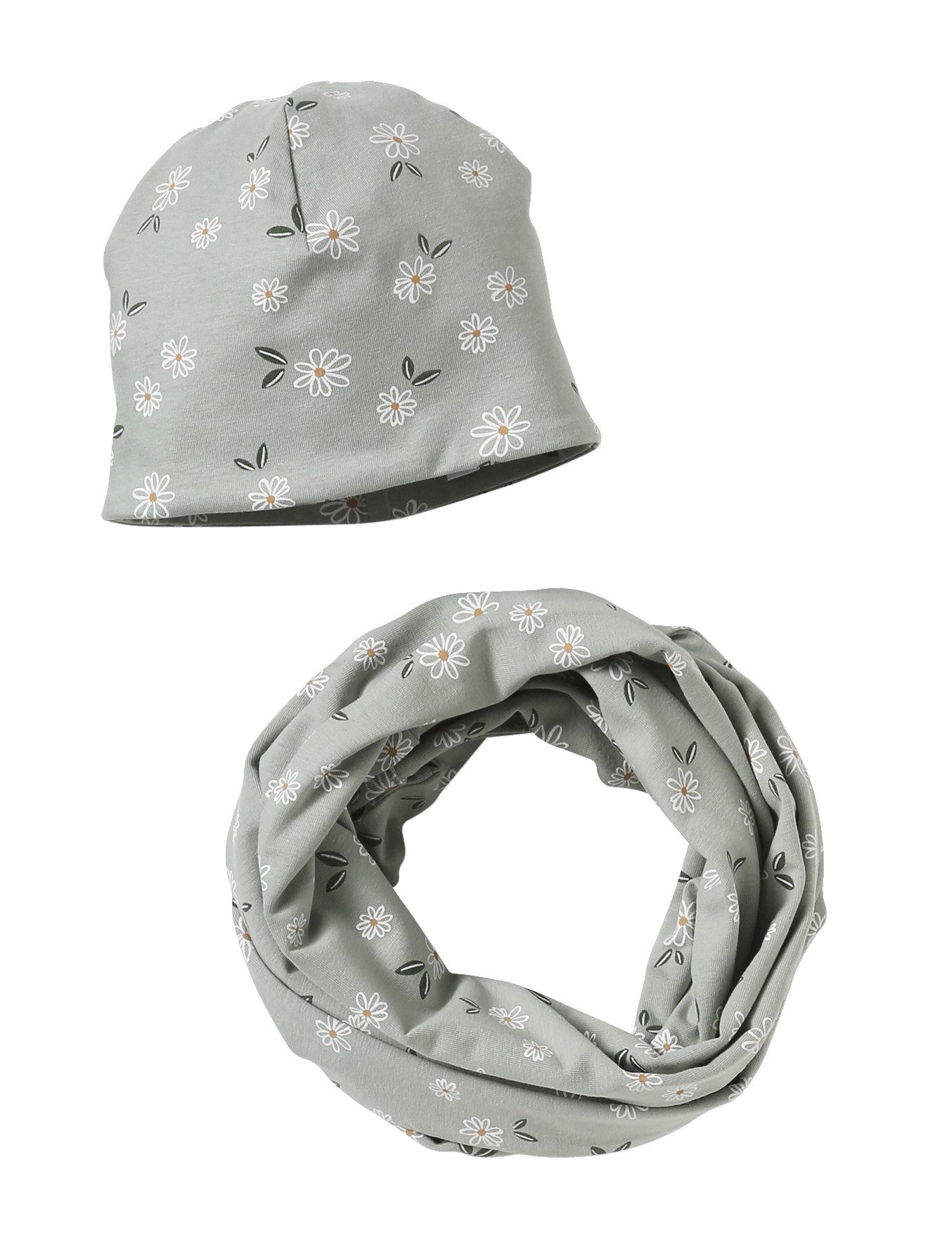 vertbaudet Beanie Mädchen-Set: Mütze & Rundschal Set, 2-teilig, Blumenmuster