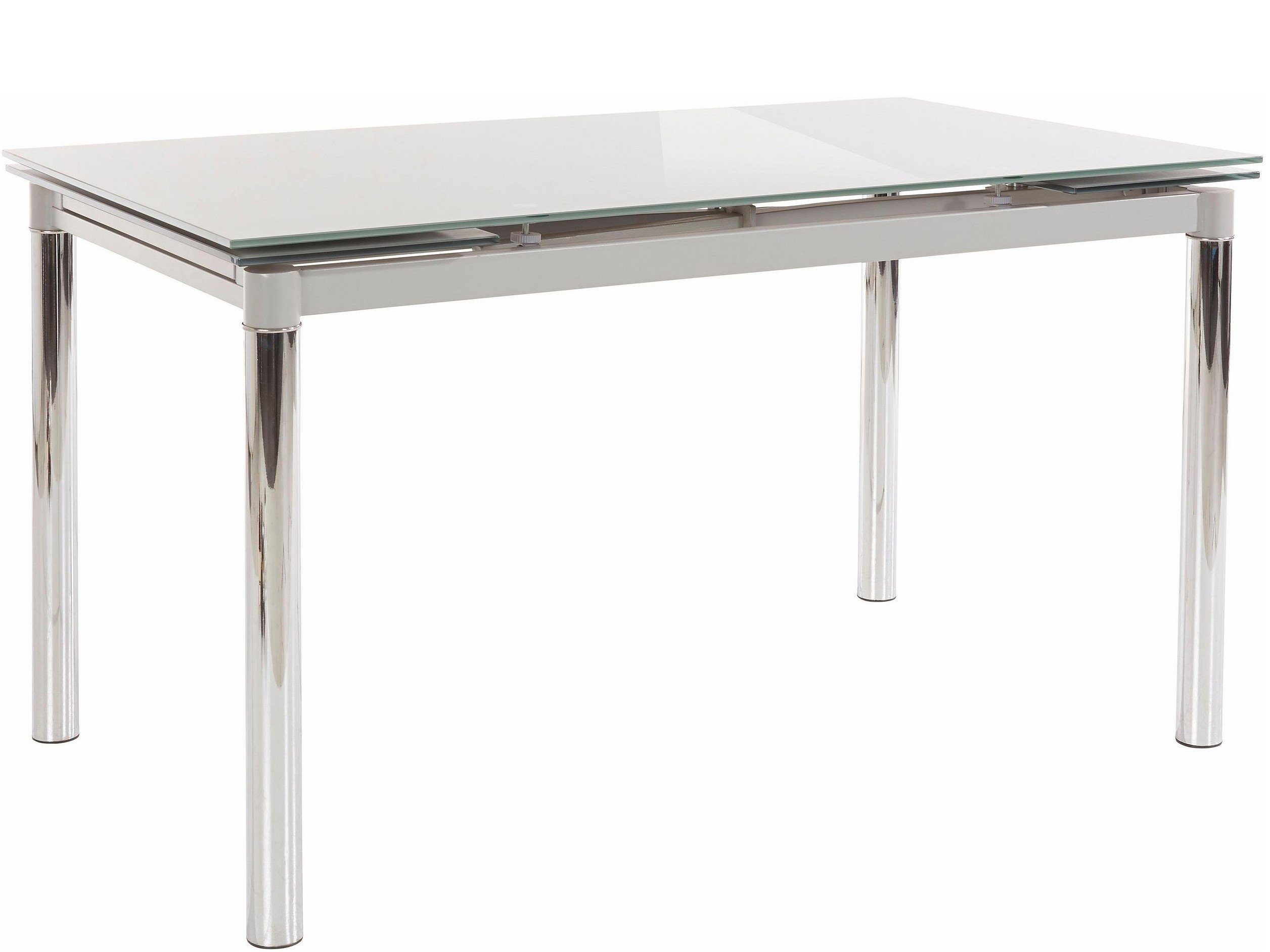 loft24 Esstisch Pippa, Tischplatte aus Glas, Chrom Optik, verlängerbar bis 200 cm grau