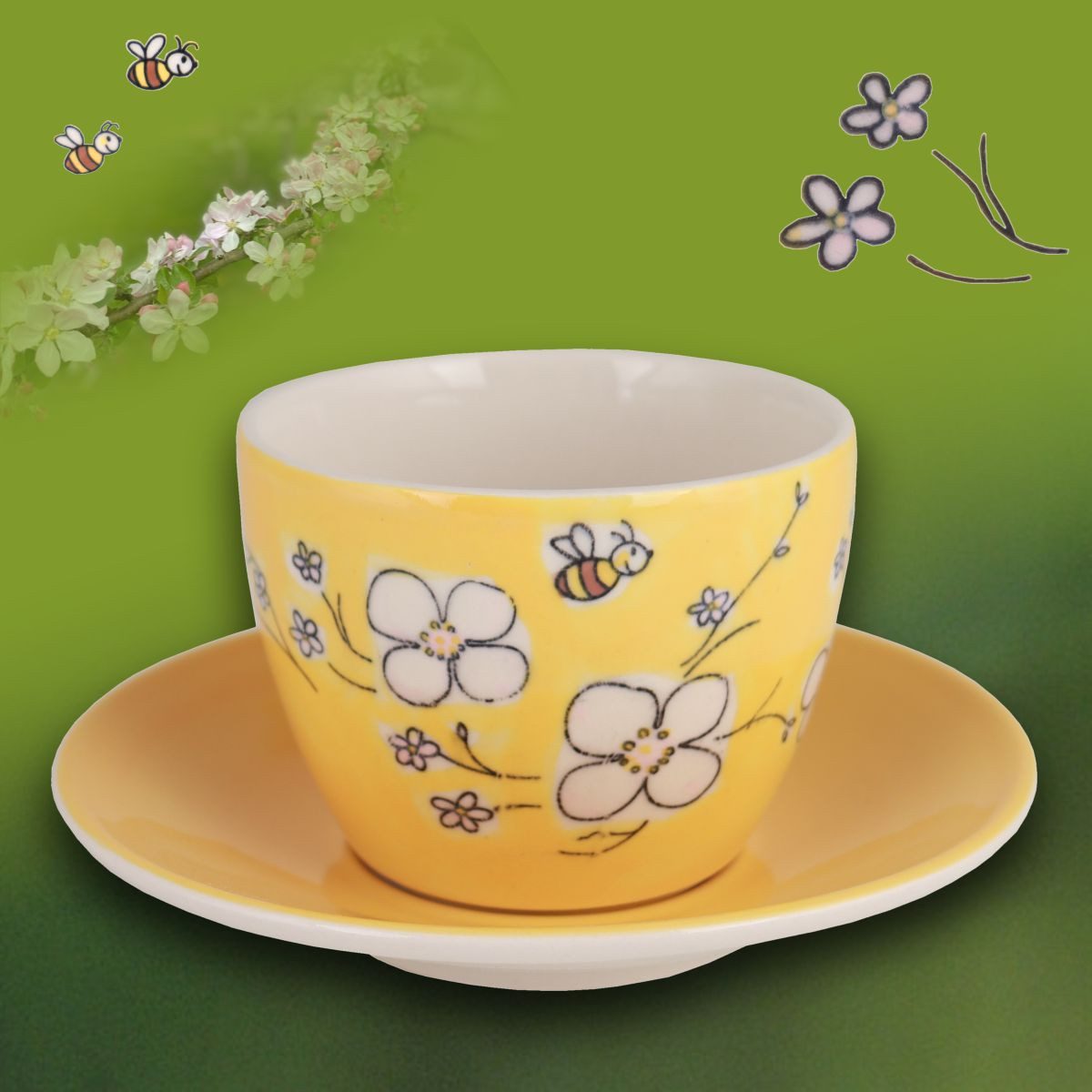 Mila Cappuccinotasse Mila Keramik Cappuccino-Tasse mit Untere Bienenblüte, Keramik